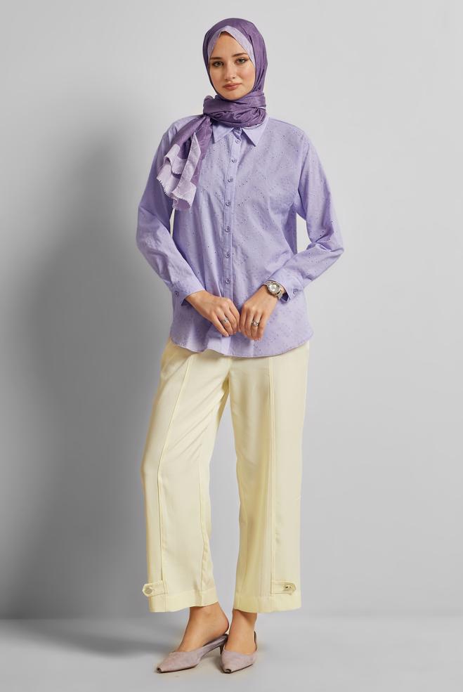 Hijab clothing ECRU WIDE LEG LYOCELL PANTS 70889 - ALVİNA