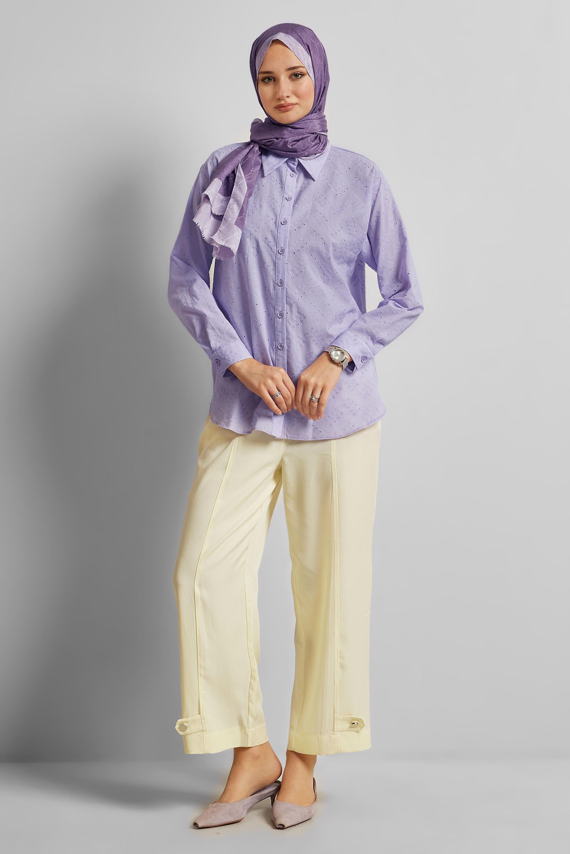 Tesettür giyim EKRU GENİŞ PAÇA LYOCELL PANTOLON 70889