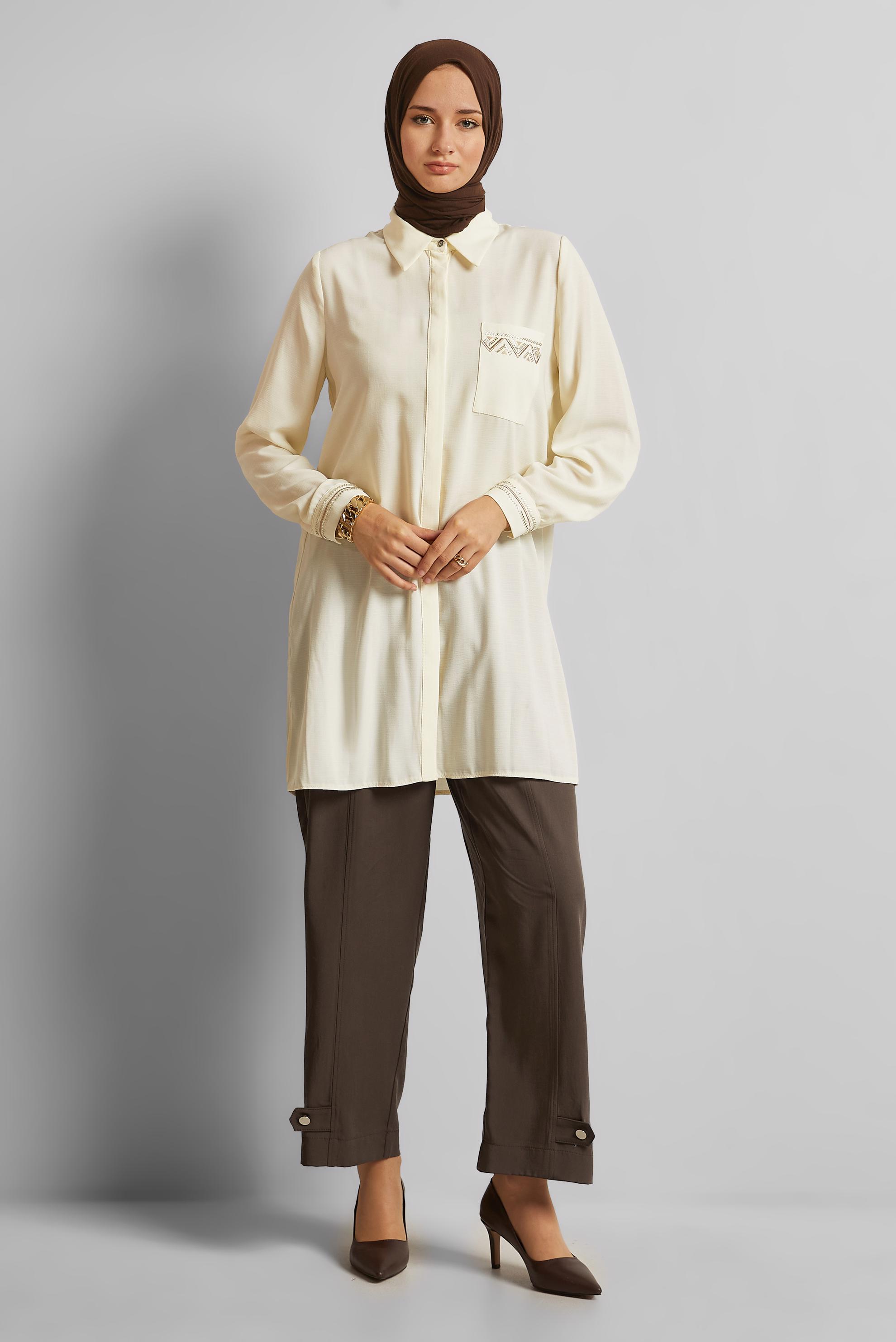 Tesettür giyim KAHVE GENİŞ PAÇA LYOCELL PANTOLON 70889