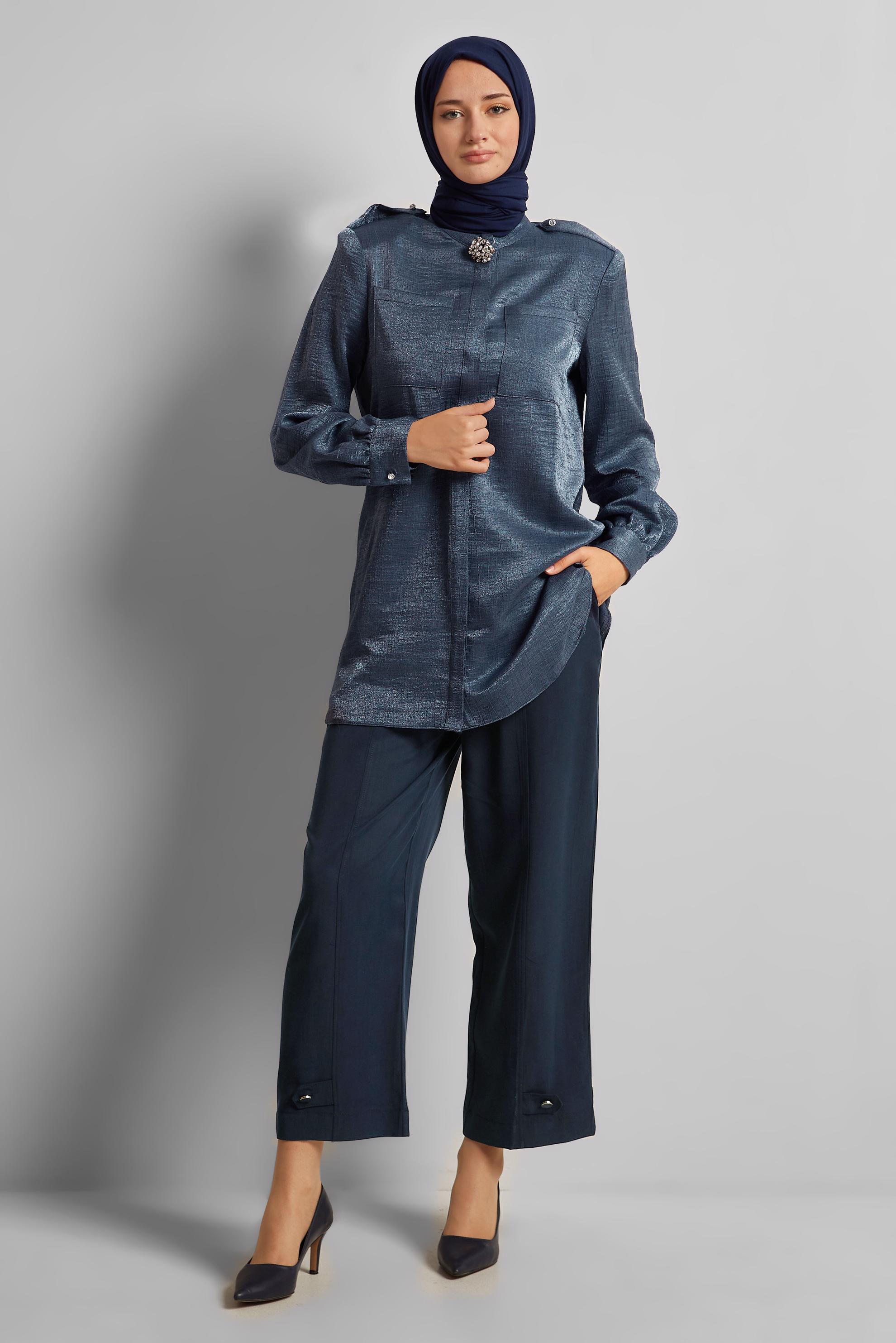 Tesettür giyim LACİVERT GENİŞ PAÇA LYOCELL PANTOLON 70889
