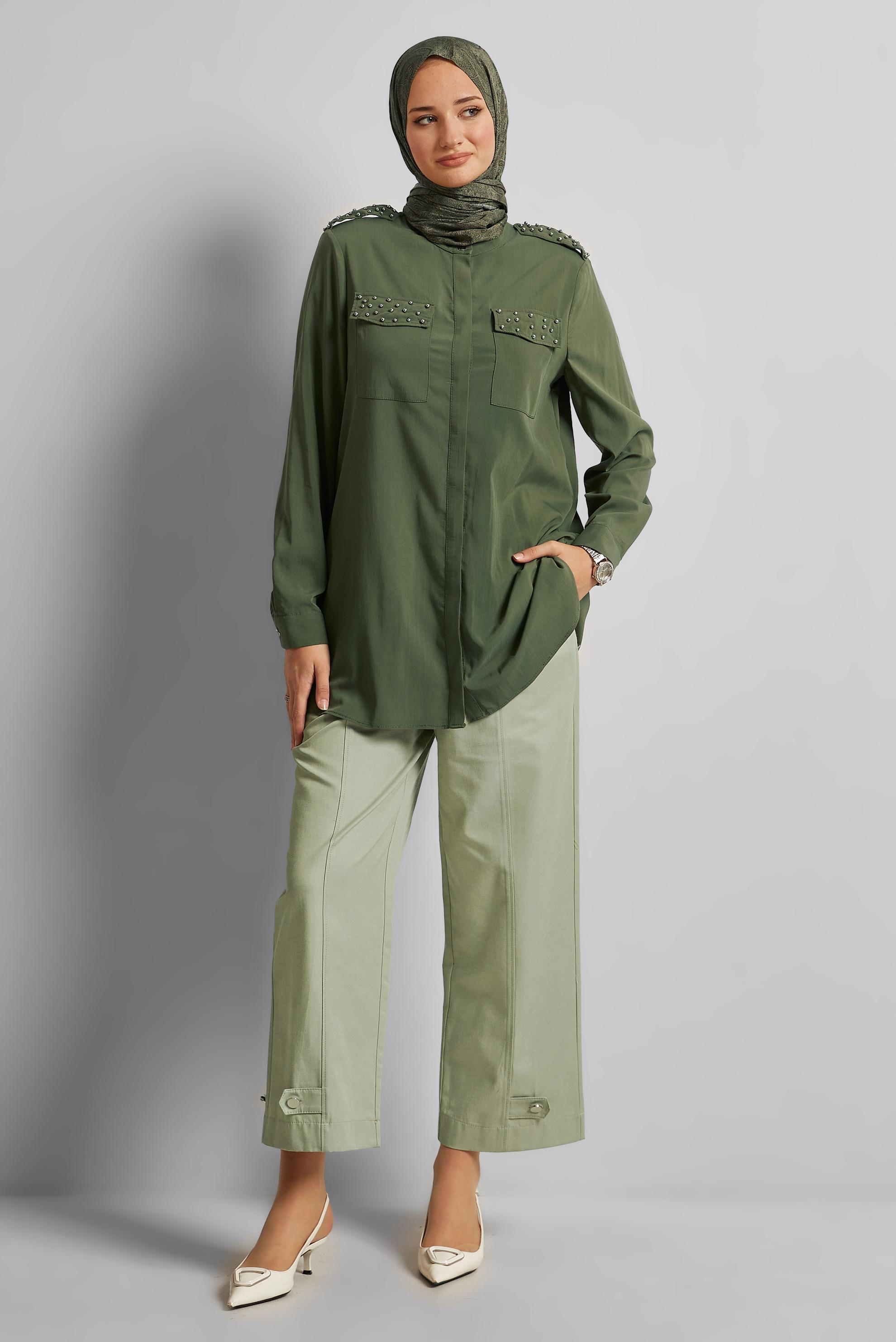 Tesettür giyim BEJ GENİŞ PAÇA LYOCELL PANTOLON 70889