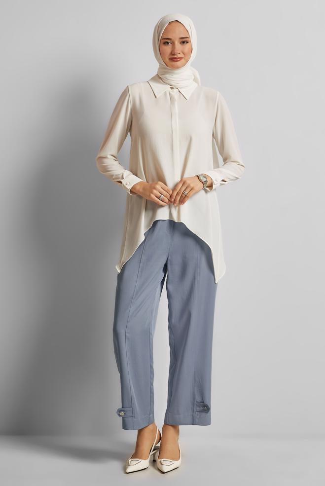 Hijab clothing BLUE WIDE LEG LYOCELL PANTS 70889 - ALVİNA