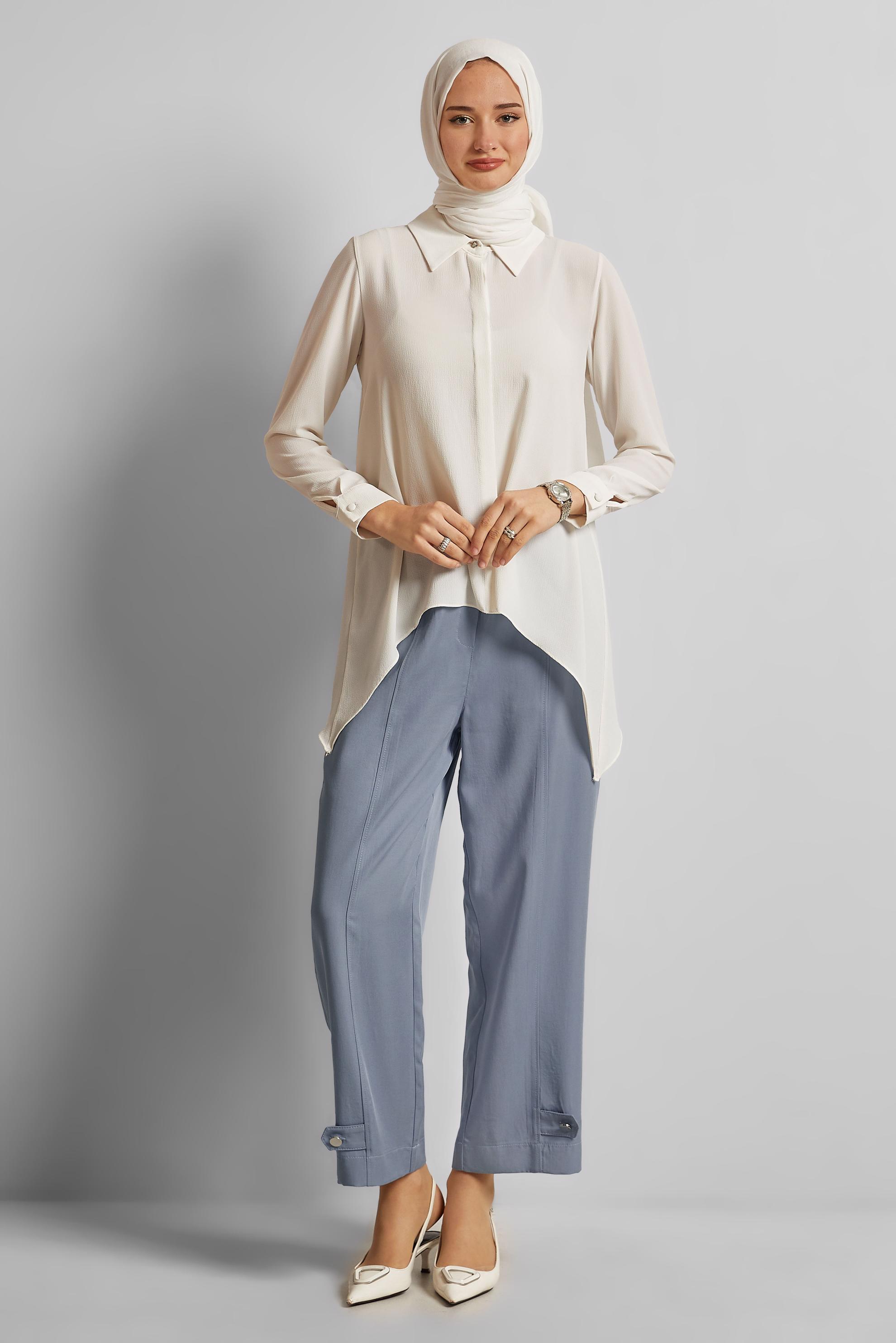 Tesettür giyim MAVİ GENİŞ PAÇA LYOCELL PANTOLON 70889