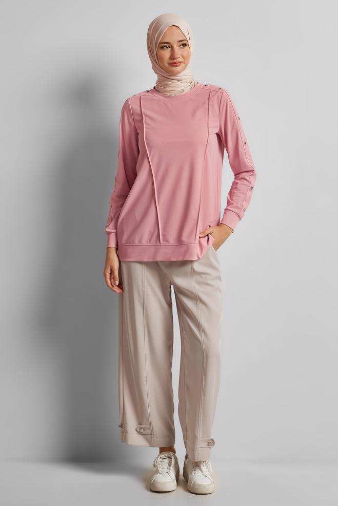 Hijab clothing BEIGE ELASTIC WAIST PANTS 70890 - ALVİNA