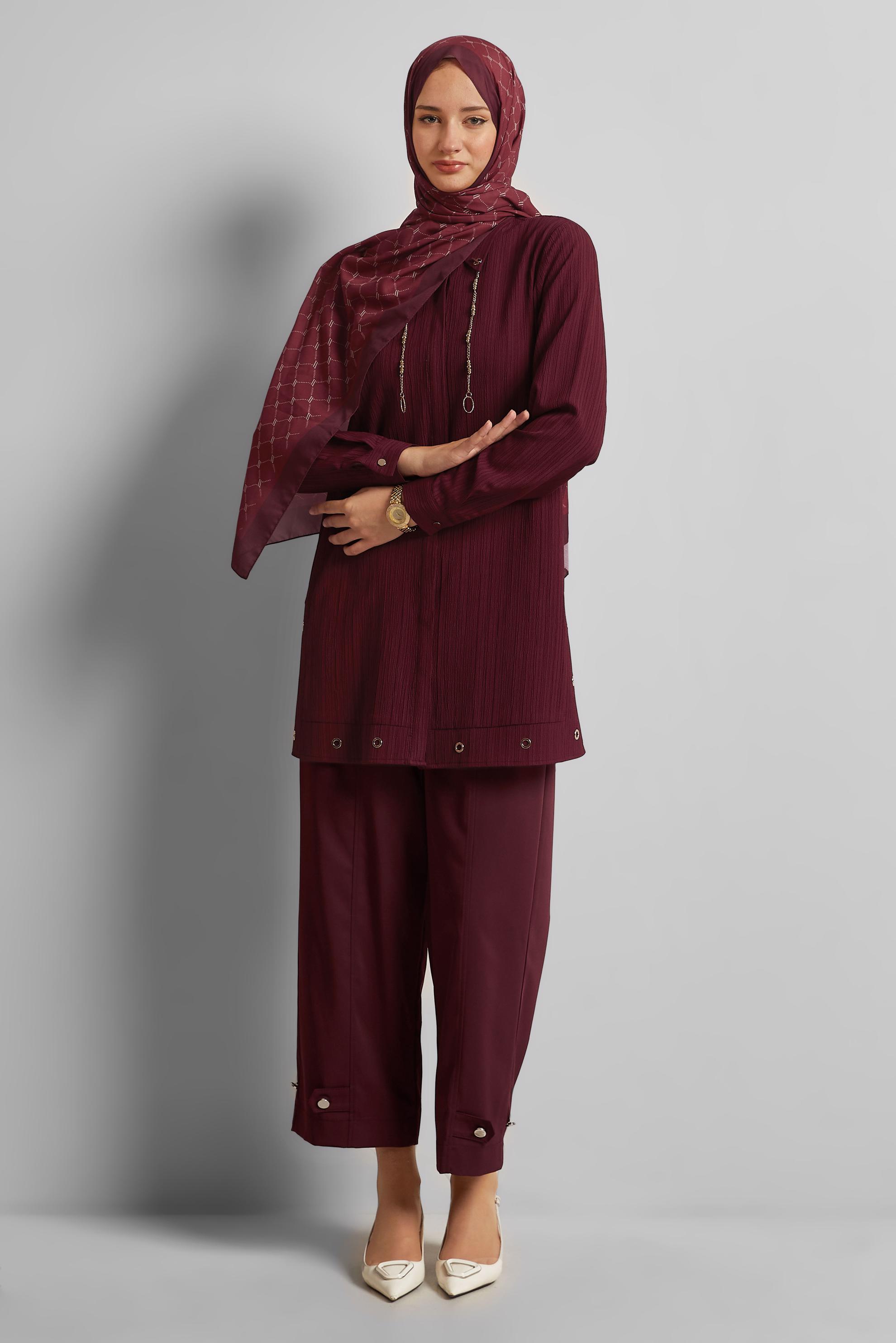 Tesettür giyim BORDO BELİ LASTİKLİ PANTOLON 70890
