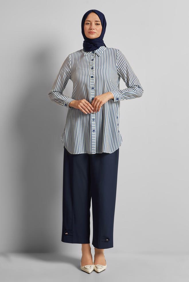 Hijab clothing NAVY BLUE ELASTIC WAIST PANTS 70890 - ALVİNA