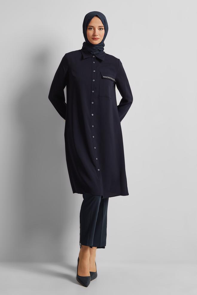 Hijab clothing NAVY BLUE ZIPPER DETAILED PANTS 70891 - ALVİNA