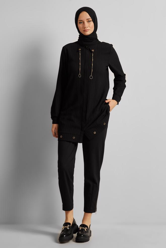 Hijab clothing BLACK ZIPPER DETAILED PANTS 70893 - ALVİNA