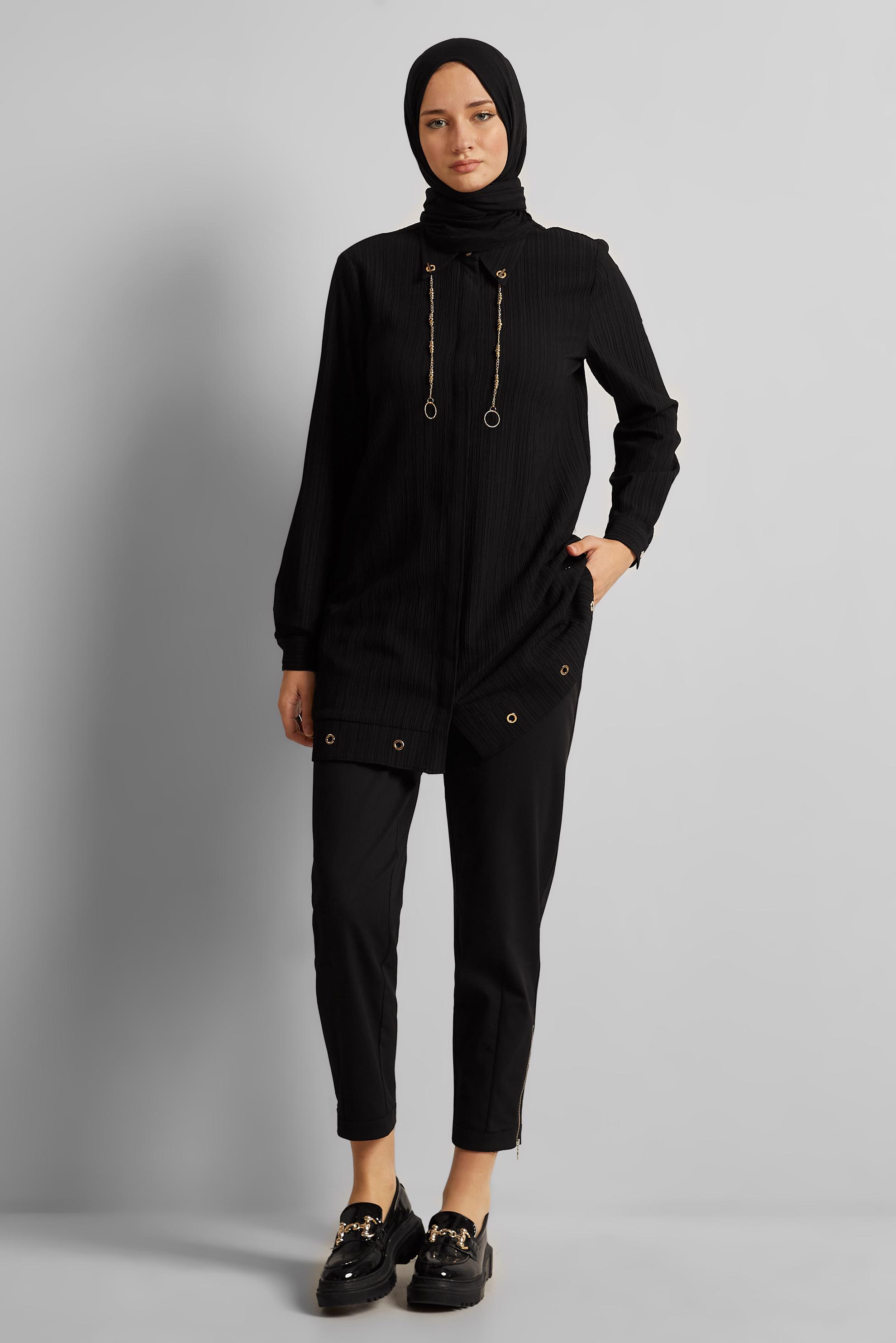 Tesettür giyim SİYAH FERMUAR DETAYLI PANTOLON 70893