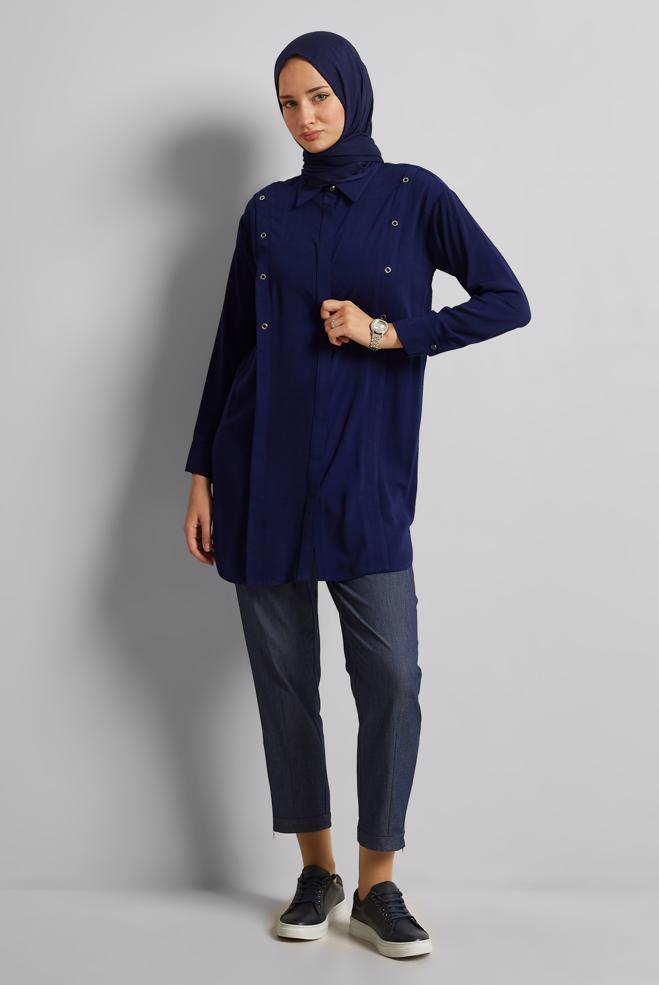 Hijab clothing NAVY BLUE ZIPPER DETAILED PANTS 70893 - ALVİNA