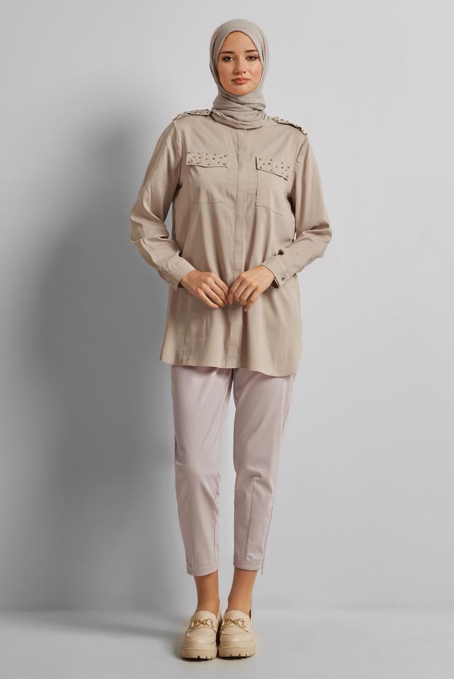 Hijab clothing BEIGE ZIPPER DETAILED PANTS 70893 - ALVİNA