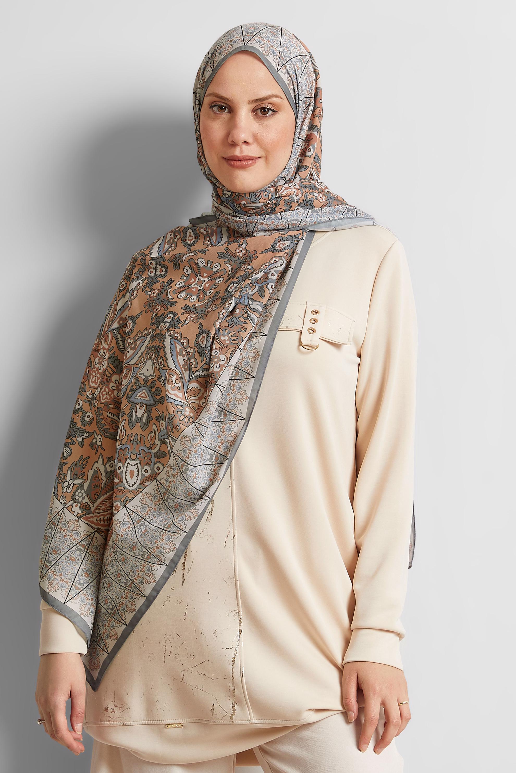 Tesettür giyim GRİ ALVİNA DESENLİ ŞAL 10171