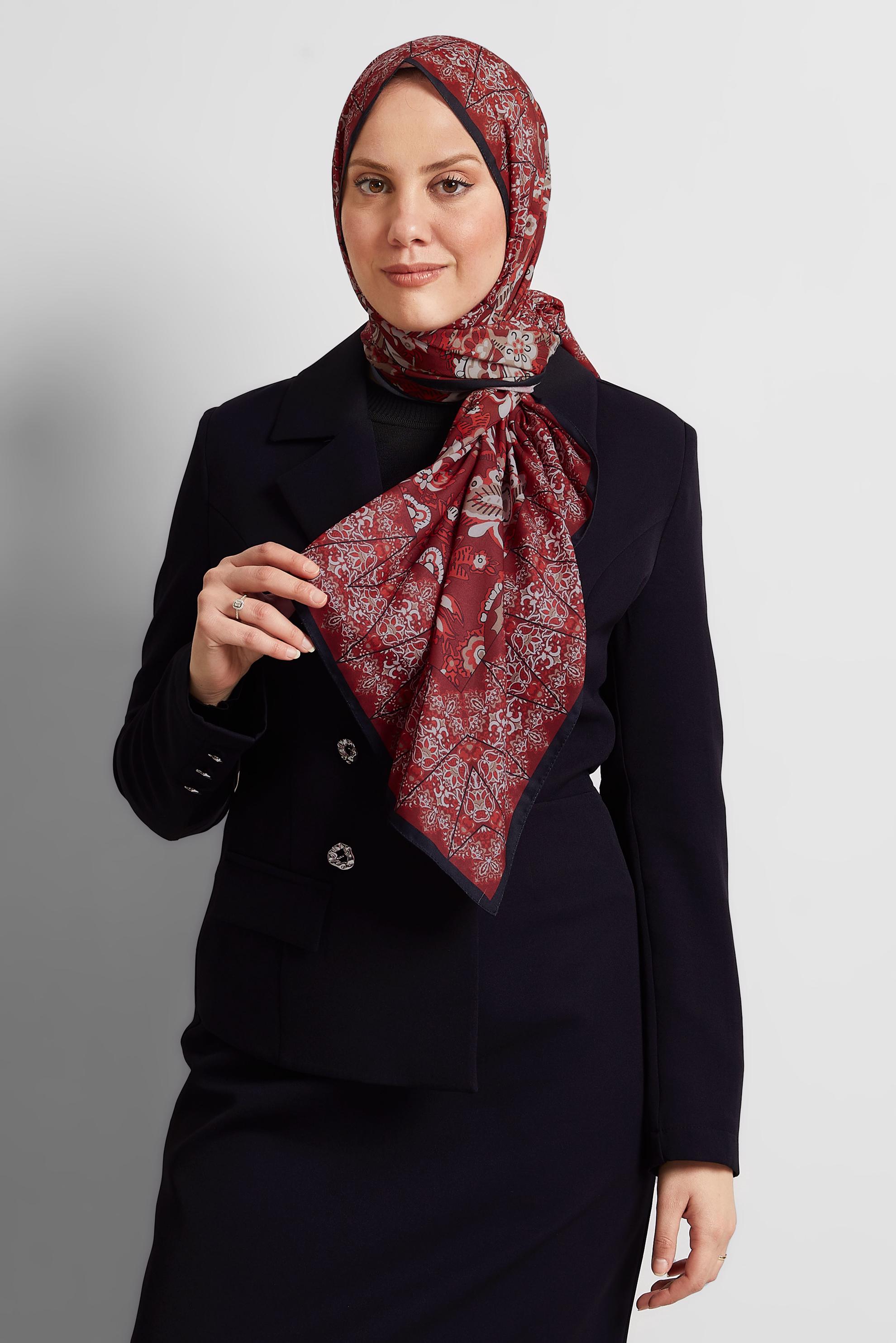 Tesettür giyim BORDO ALVİNA DESENLİ ŞAL 10171