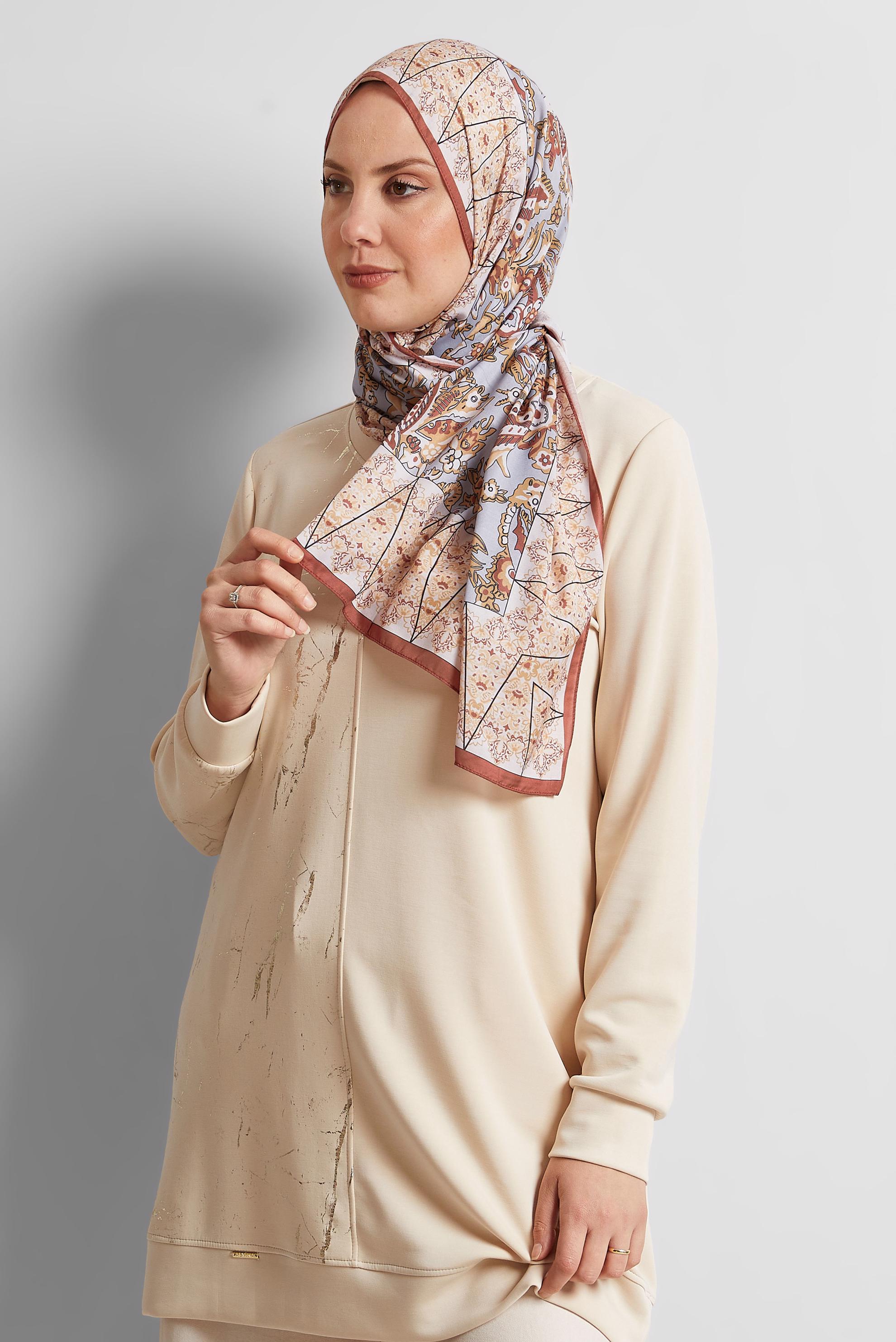 Tesettür giyim TURUNCU ALVİNA DESENLİ ŞAL 10171