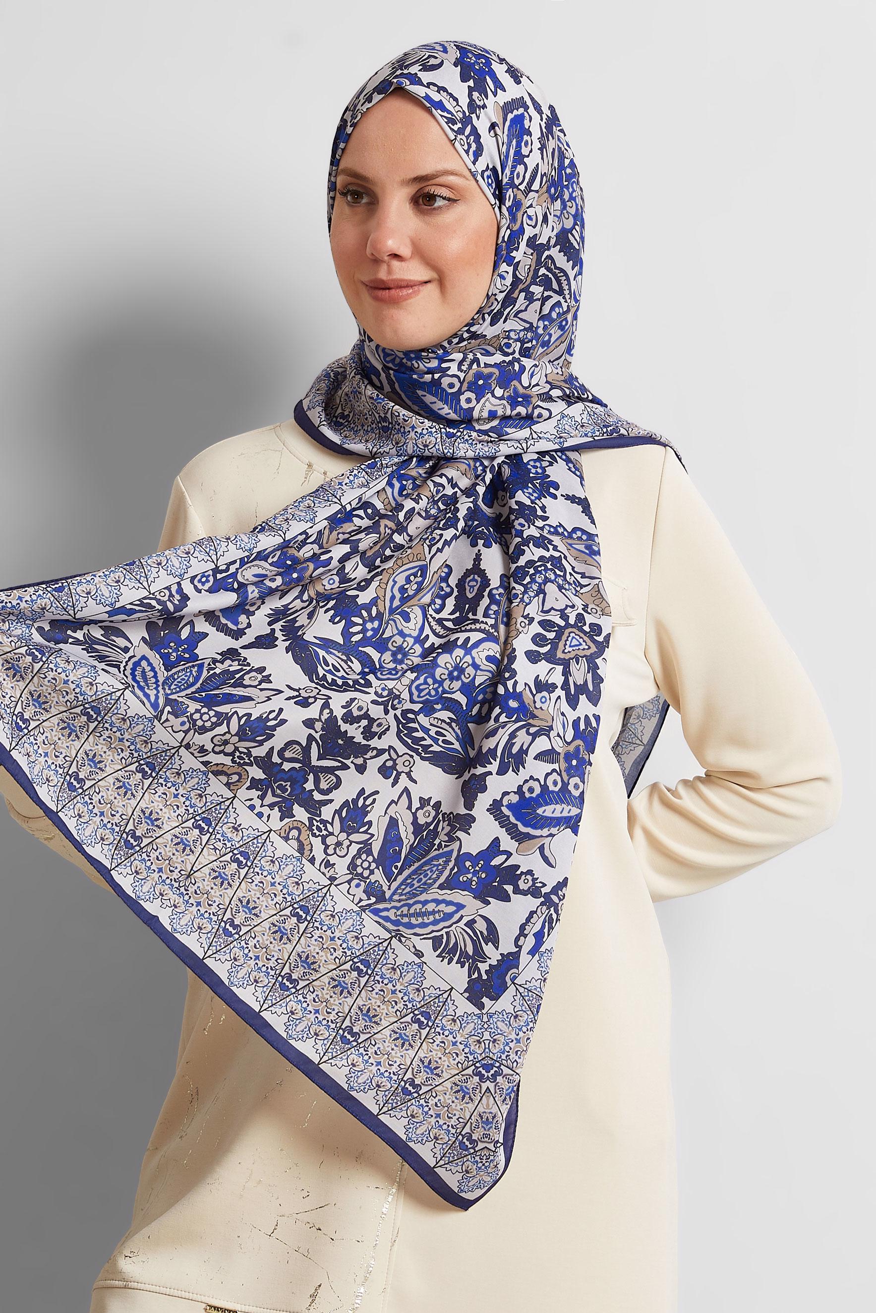 Tesettür giyim LACİVERT ALVİNA DESENLİ ŞAL 10171