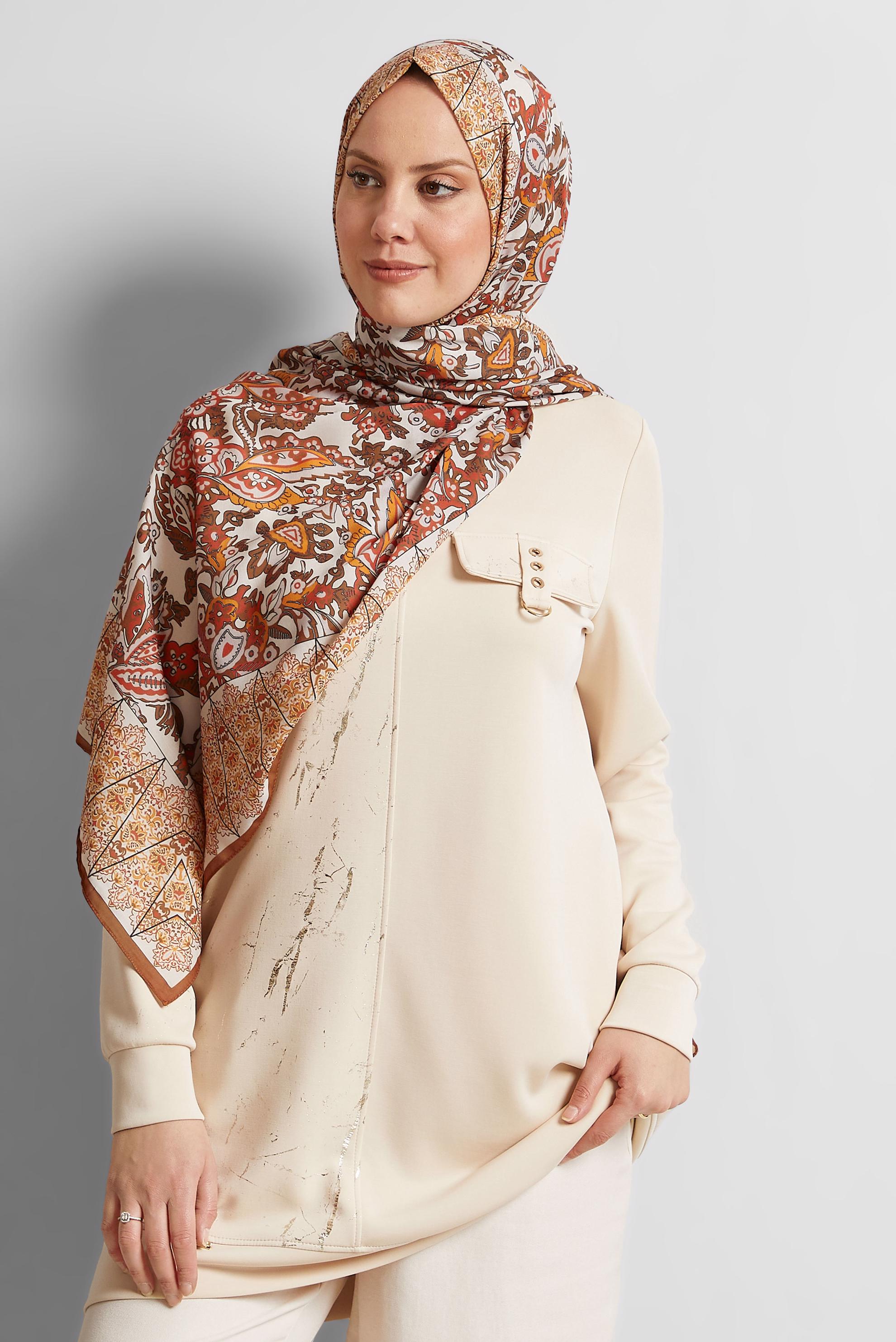 Tesettür giyim TABA ALVİNA DESENLİ ŞAL 10171