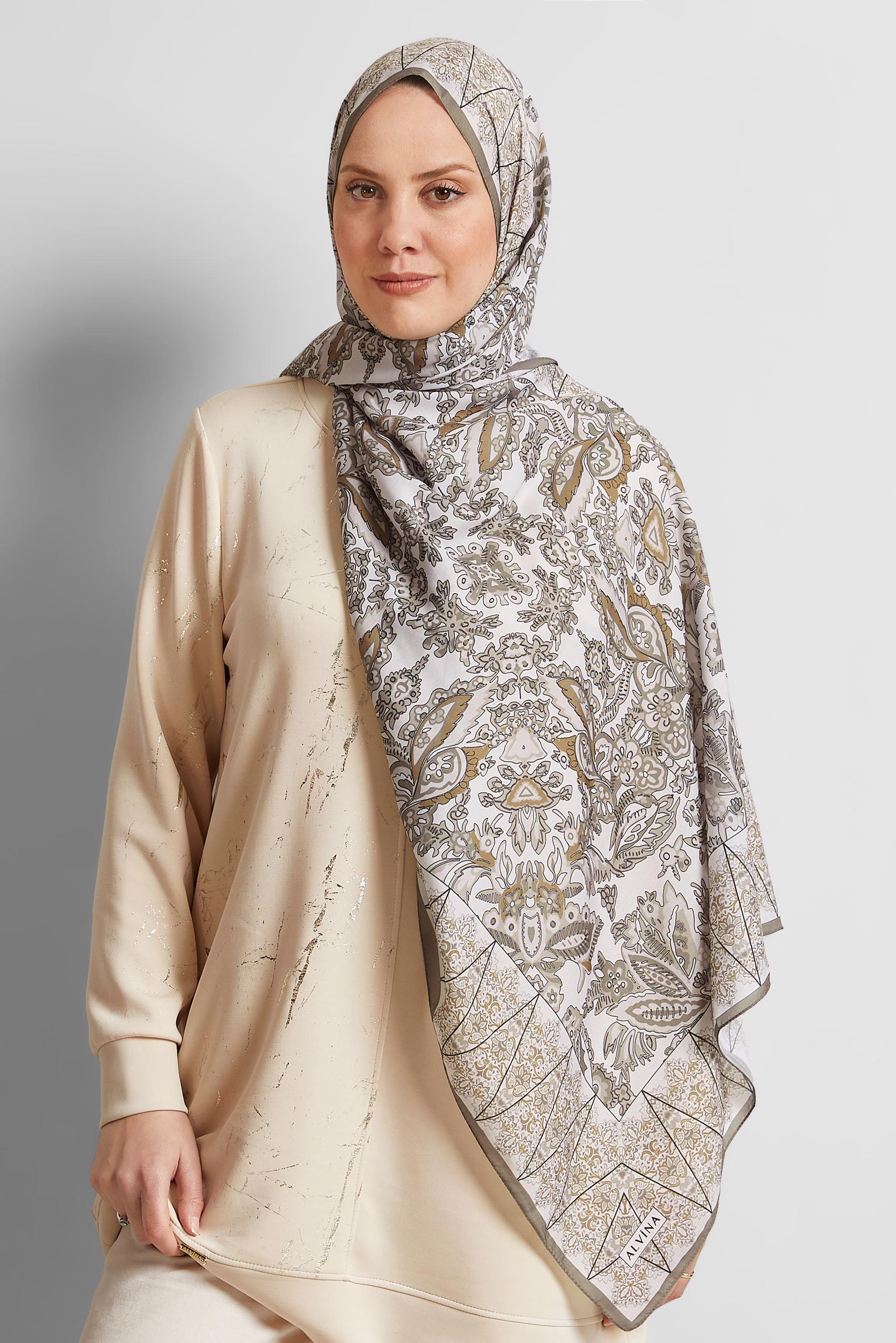 Tesettür giyim VİZON ALVİNA DESENLİ ŞAL 10171