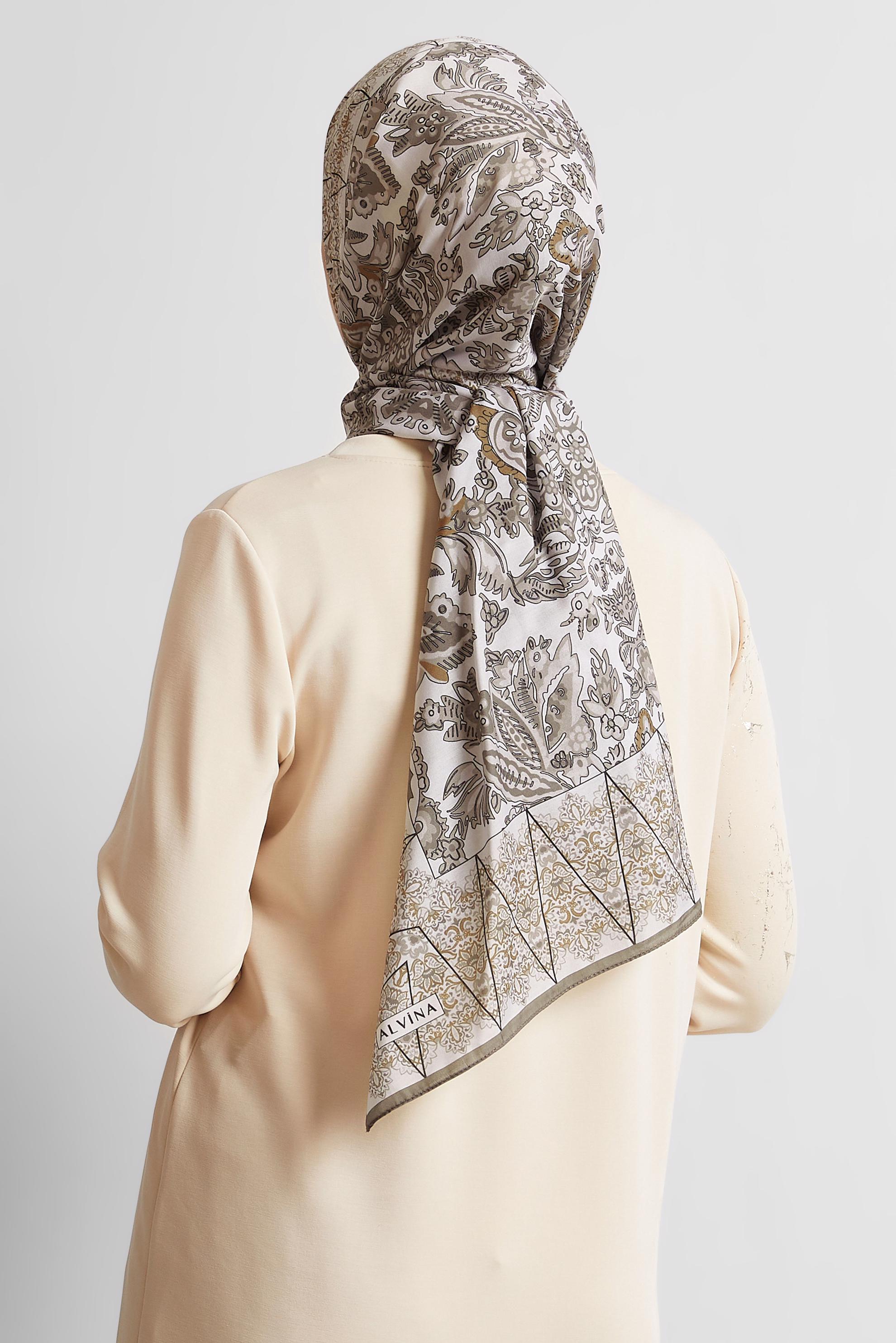 Tesettür giyim VİZON ALVİNA DESENLİ ŞAL 10171