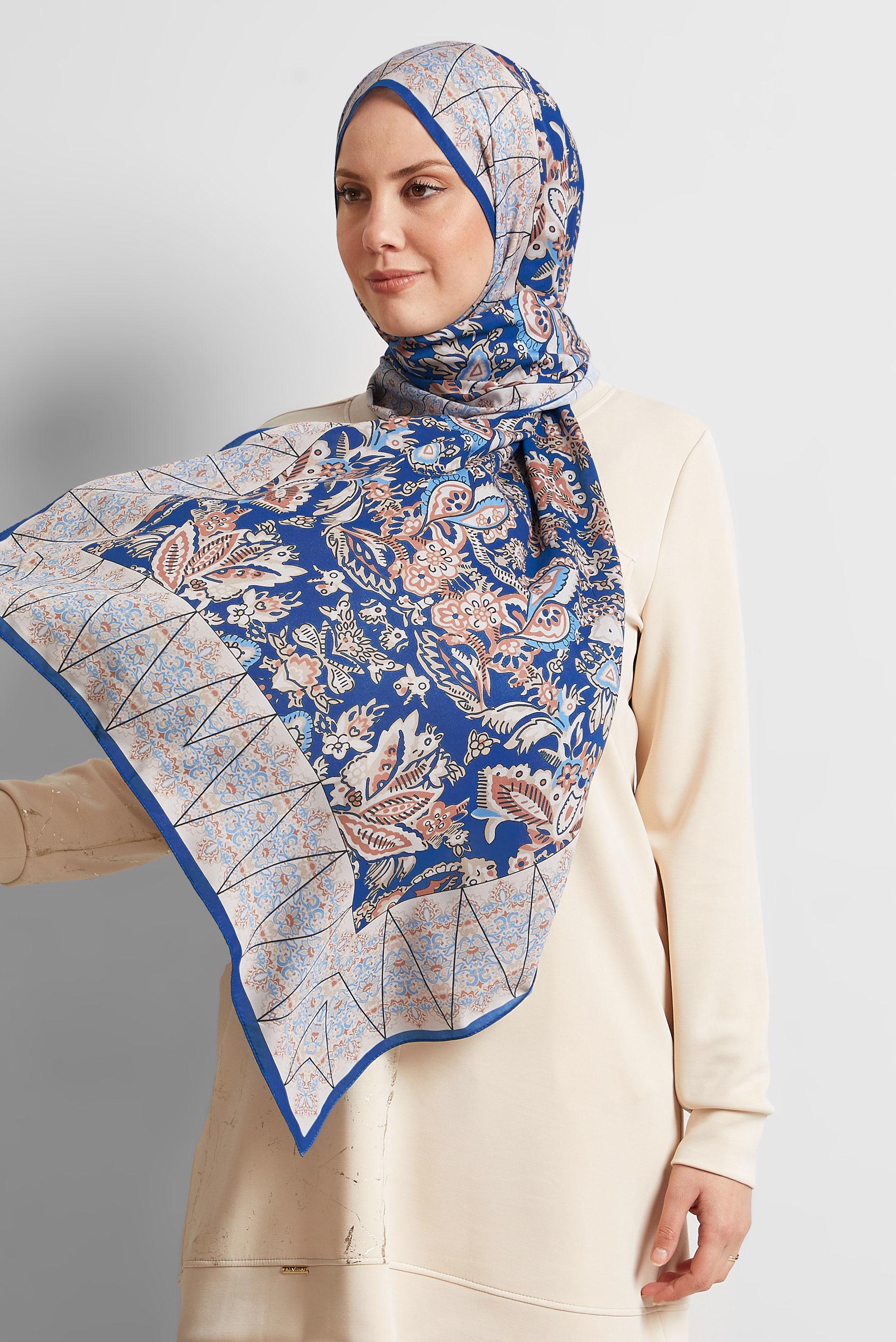 Tesettür giyim LACİVERT ALVİNA DESENLİ ŞAL 10171