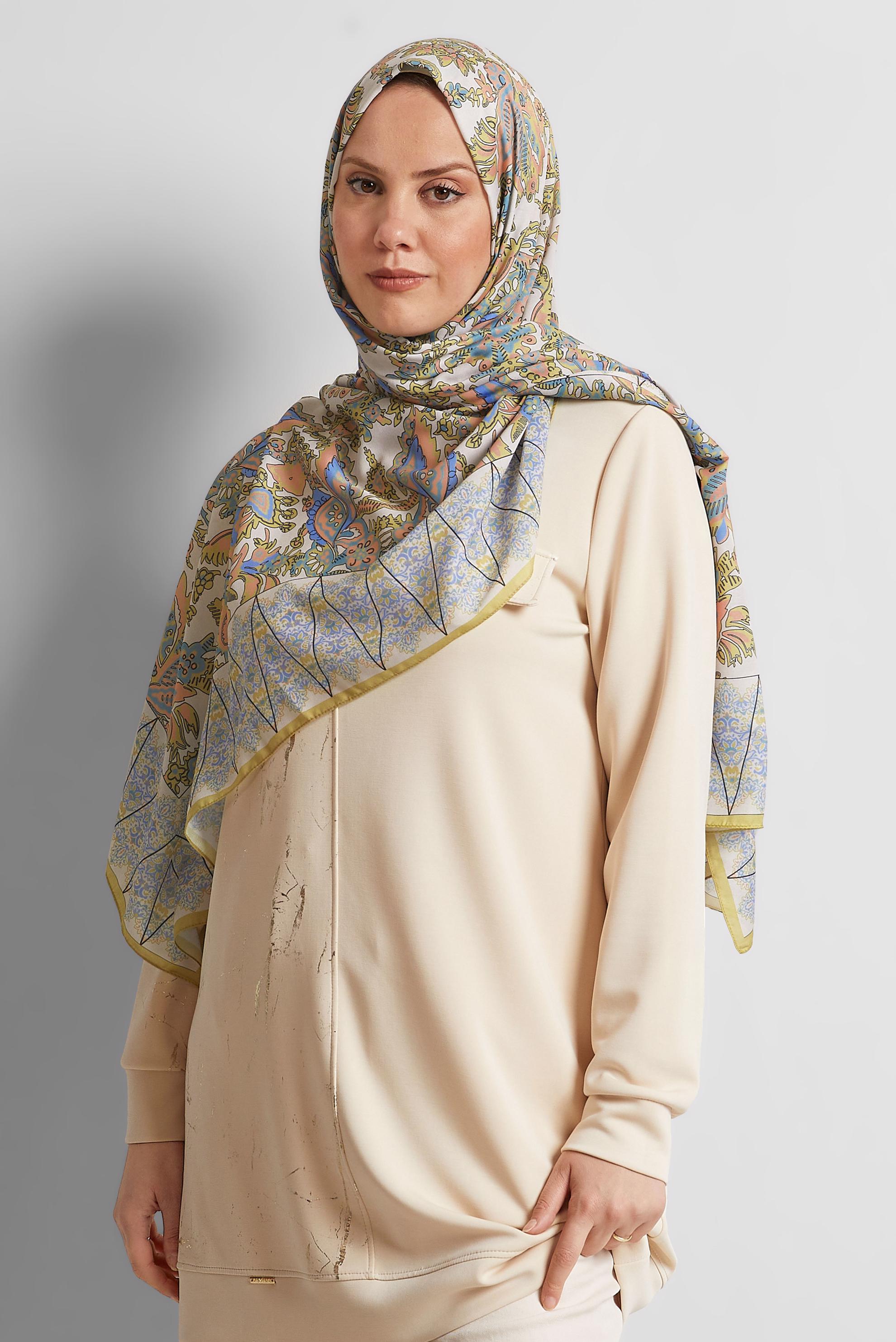 Tesettür giyim YEŞİL ALVİNA DESENLİ ŞAL 10171