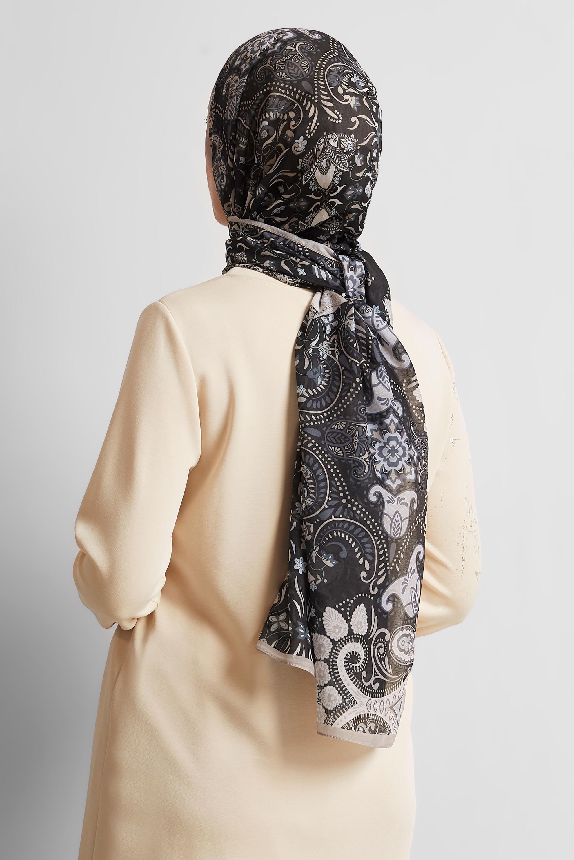 Tesettür giyim SİYAH ALVİNA DESENLİ ŞAL 10172