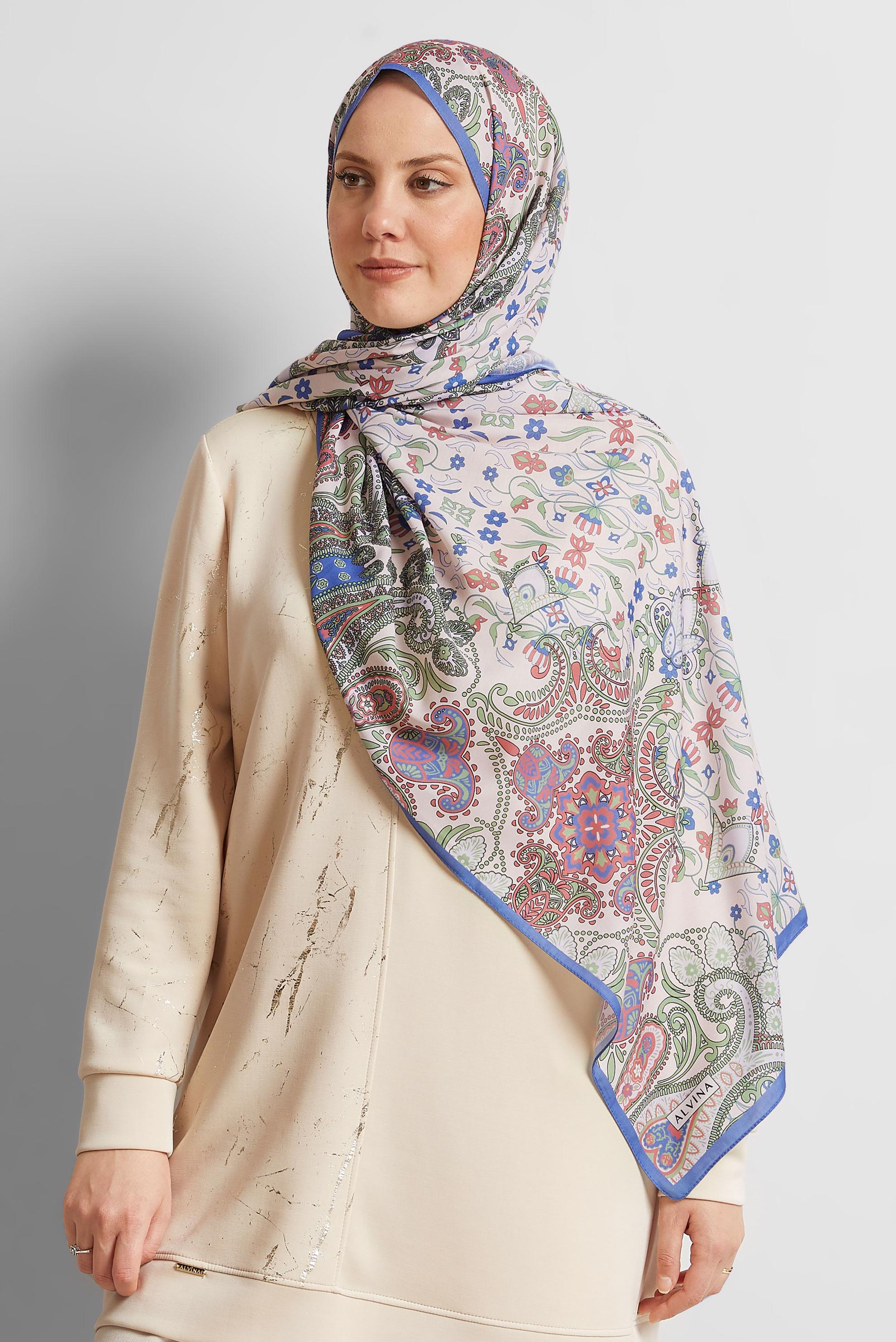 Tesettür giyim MAVİ ALVİNA DESENLİ ŞAL 10172