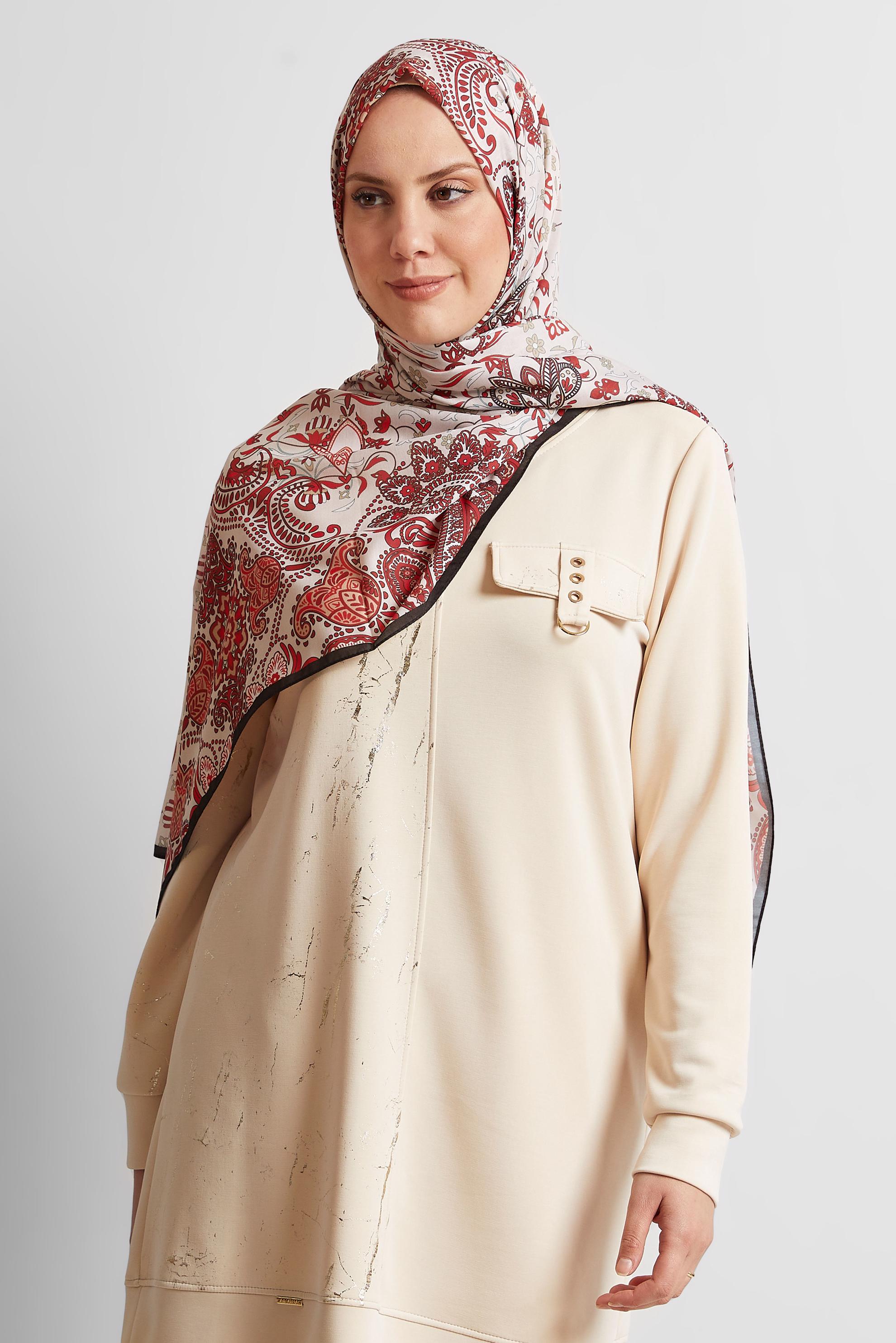 Tesettür giyim KIRMIZI ALVİNA DESENLİ ŞAL 10172