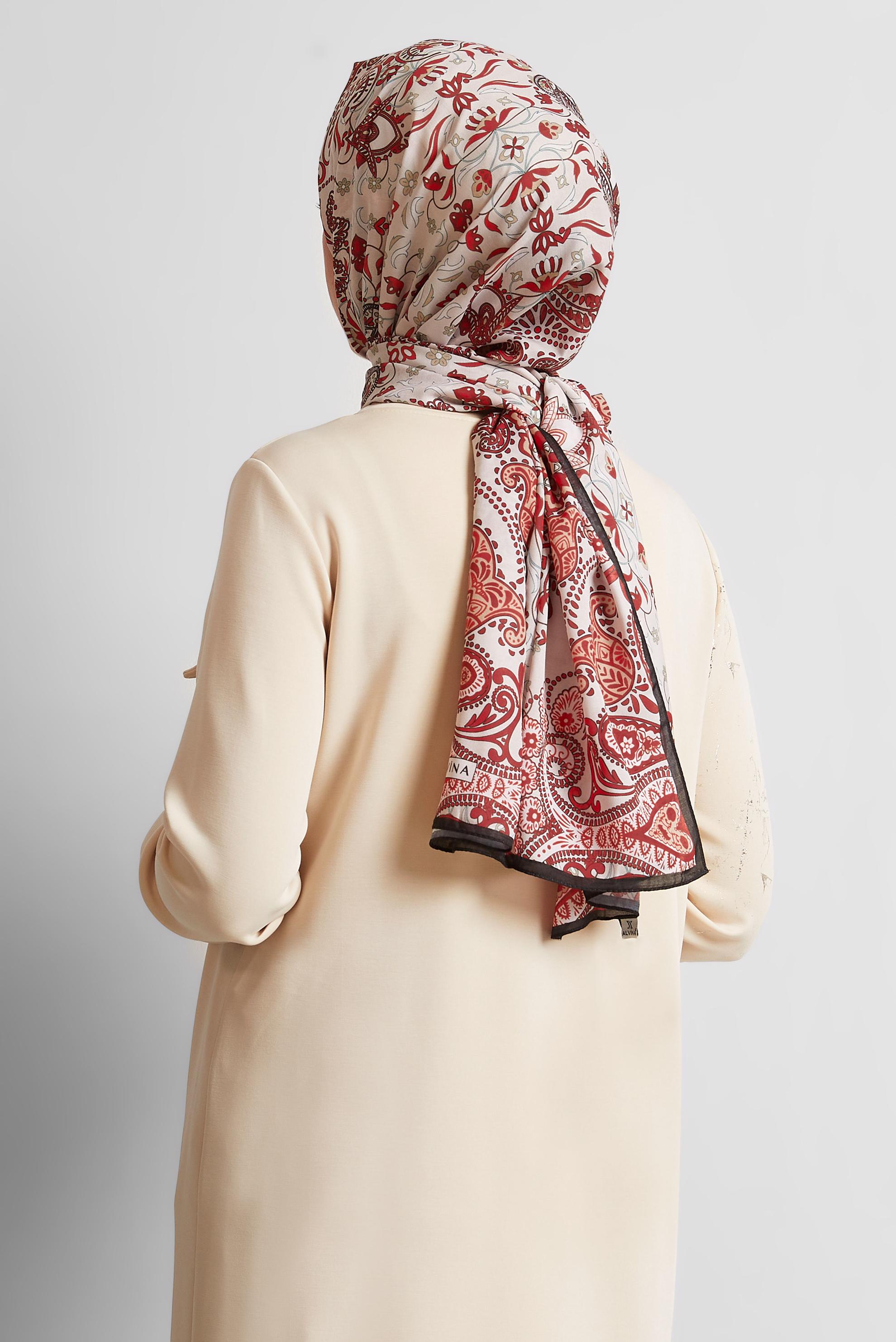 Tesettür giyim KIRMIZI ALVİNA DESENLİ ŞAL 10172