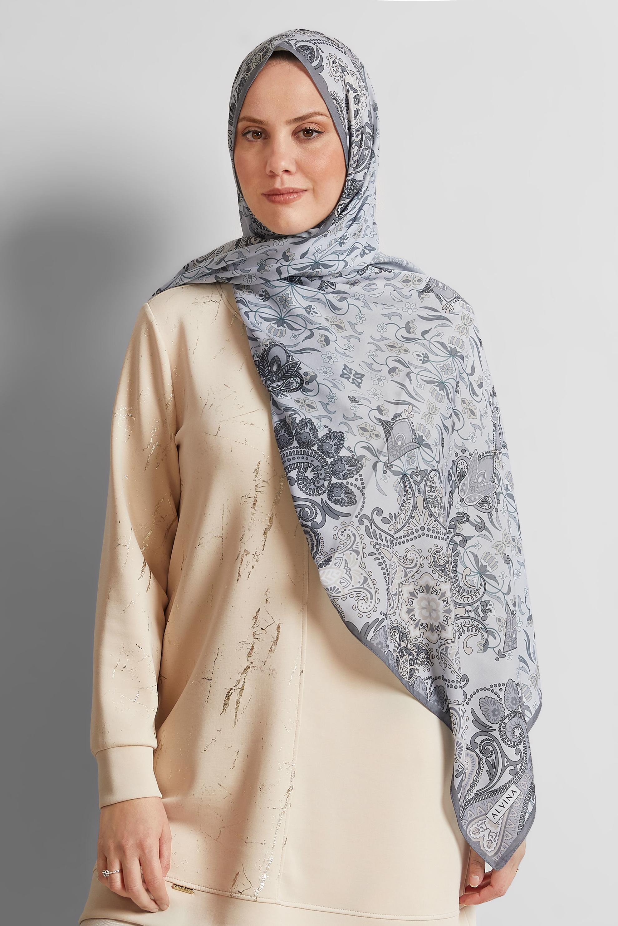 Tesettür giyim GRİ ALVİNA DESENLİ ŞAL 10172