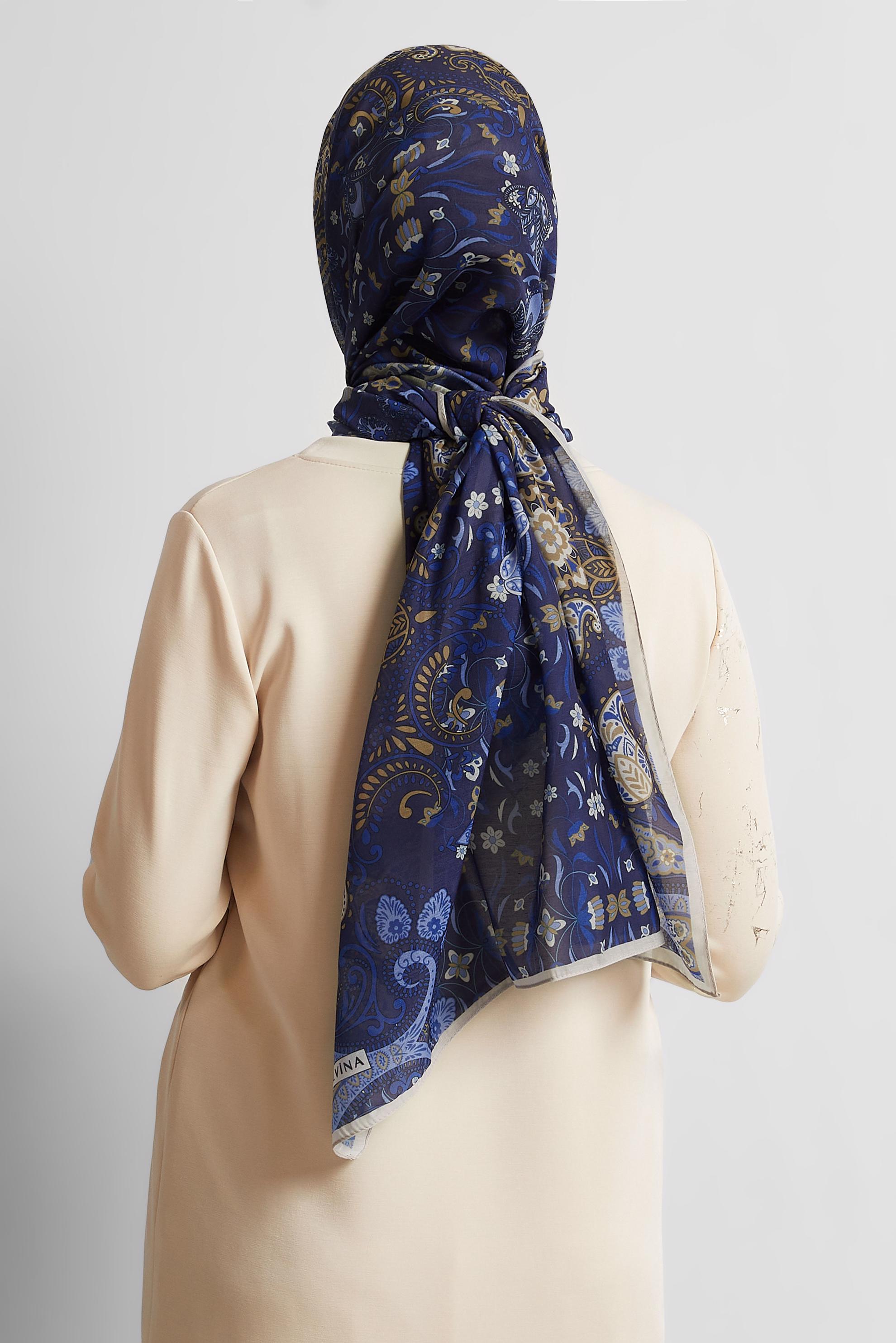 Tesettür giyim LACİVERT ALVİNA DESENLİ ŞAL 10172