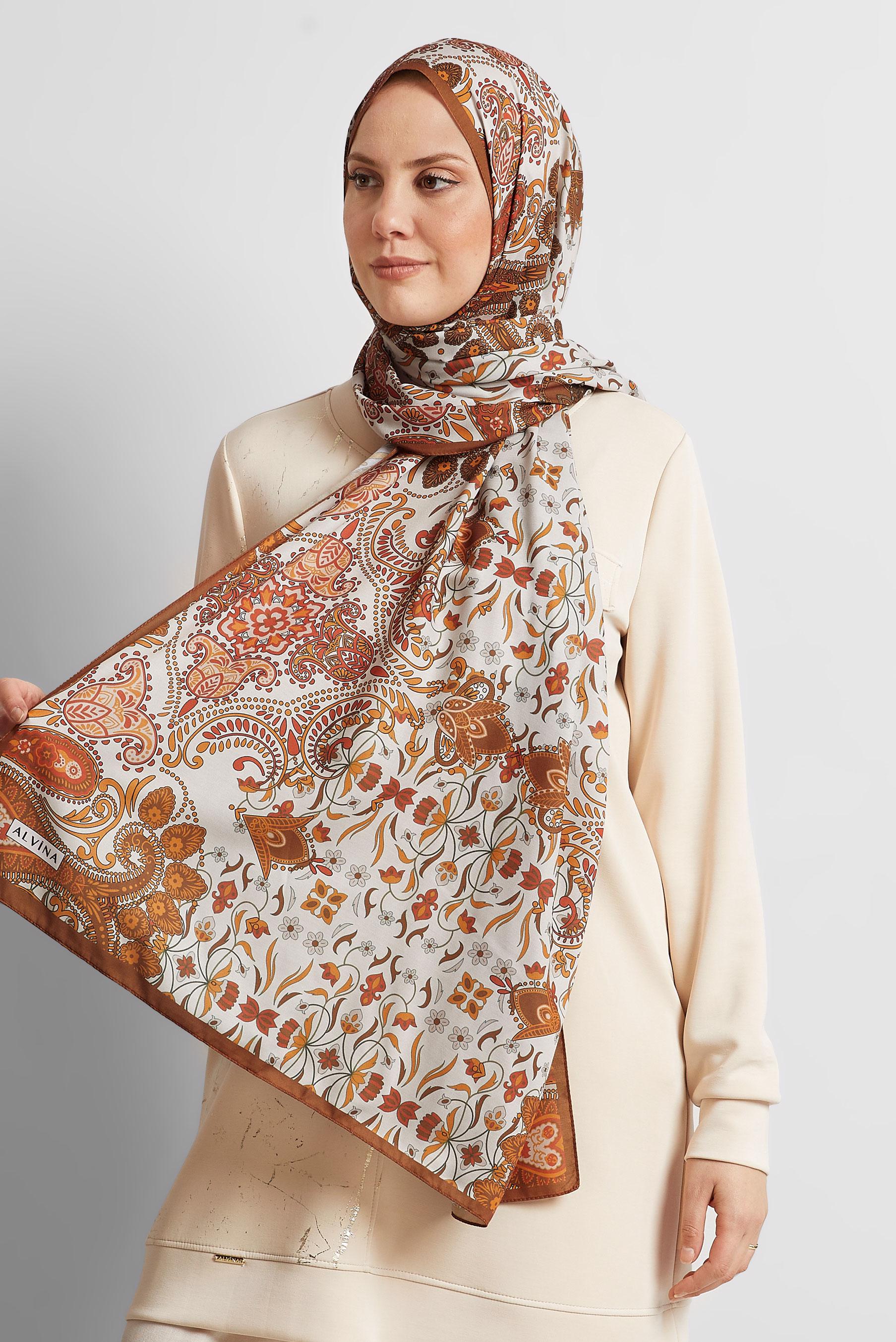 Tesettür giyim TABA ALVİNA DESENLİ ŞAL 10172