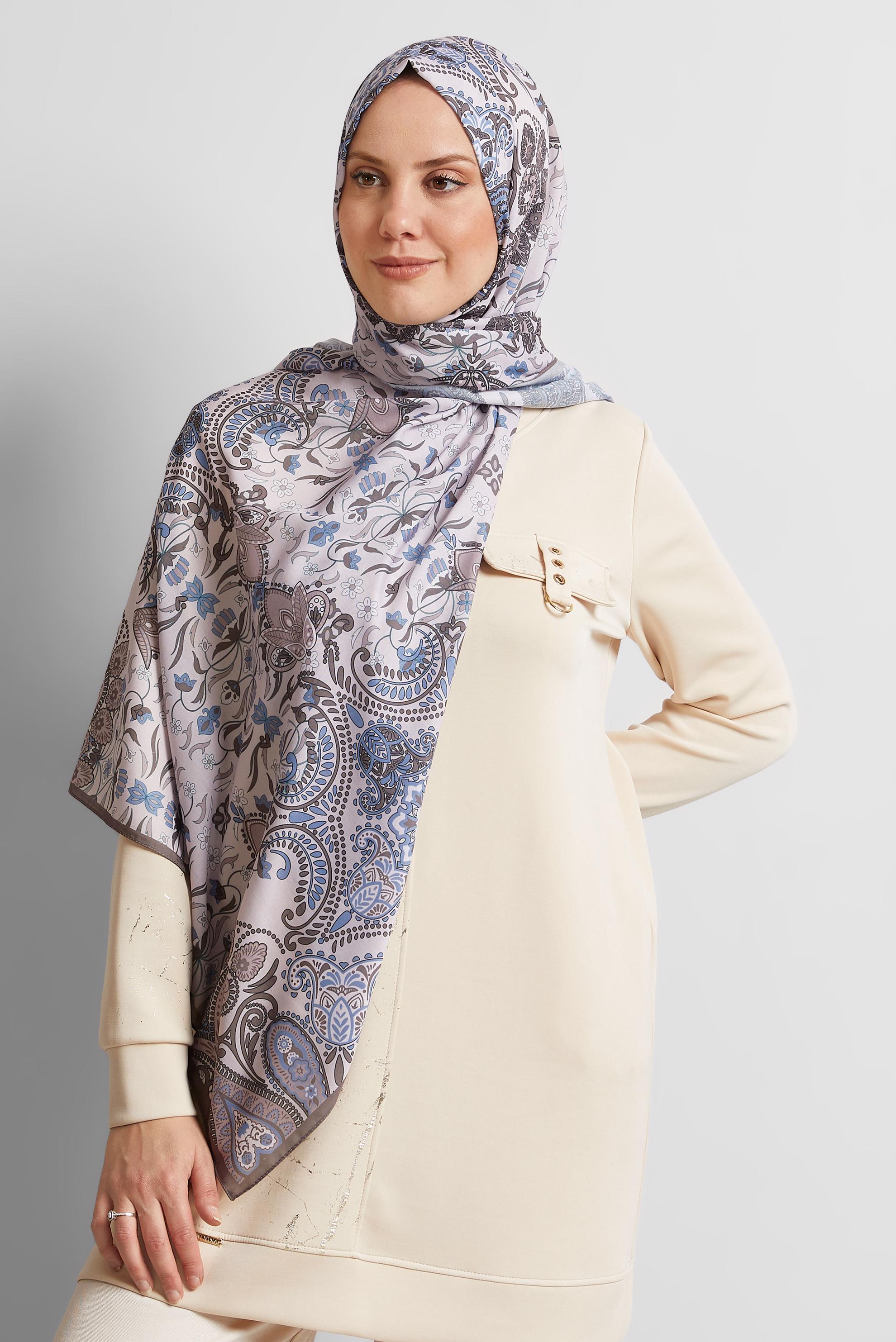 Tesettür giyim VİZON ALVİNA DESENLİ ŞAL 10172