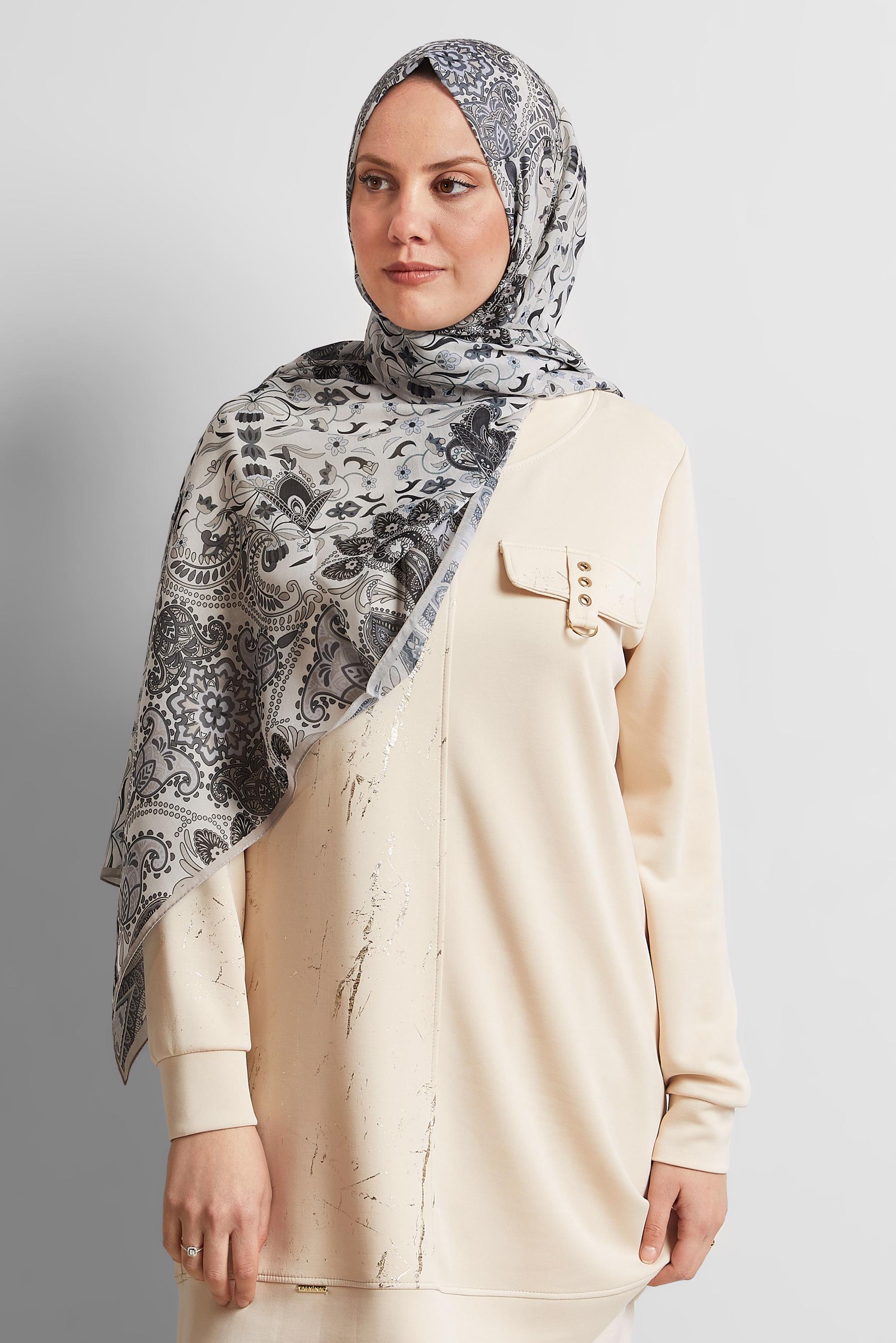 Tesettür giyim BEJ ALVİNA DESENLİ ŞAL 10172