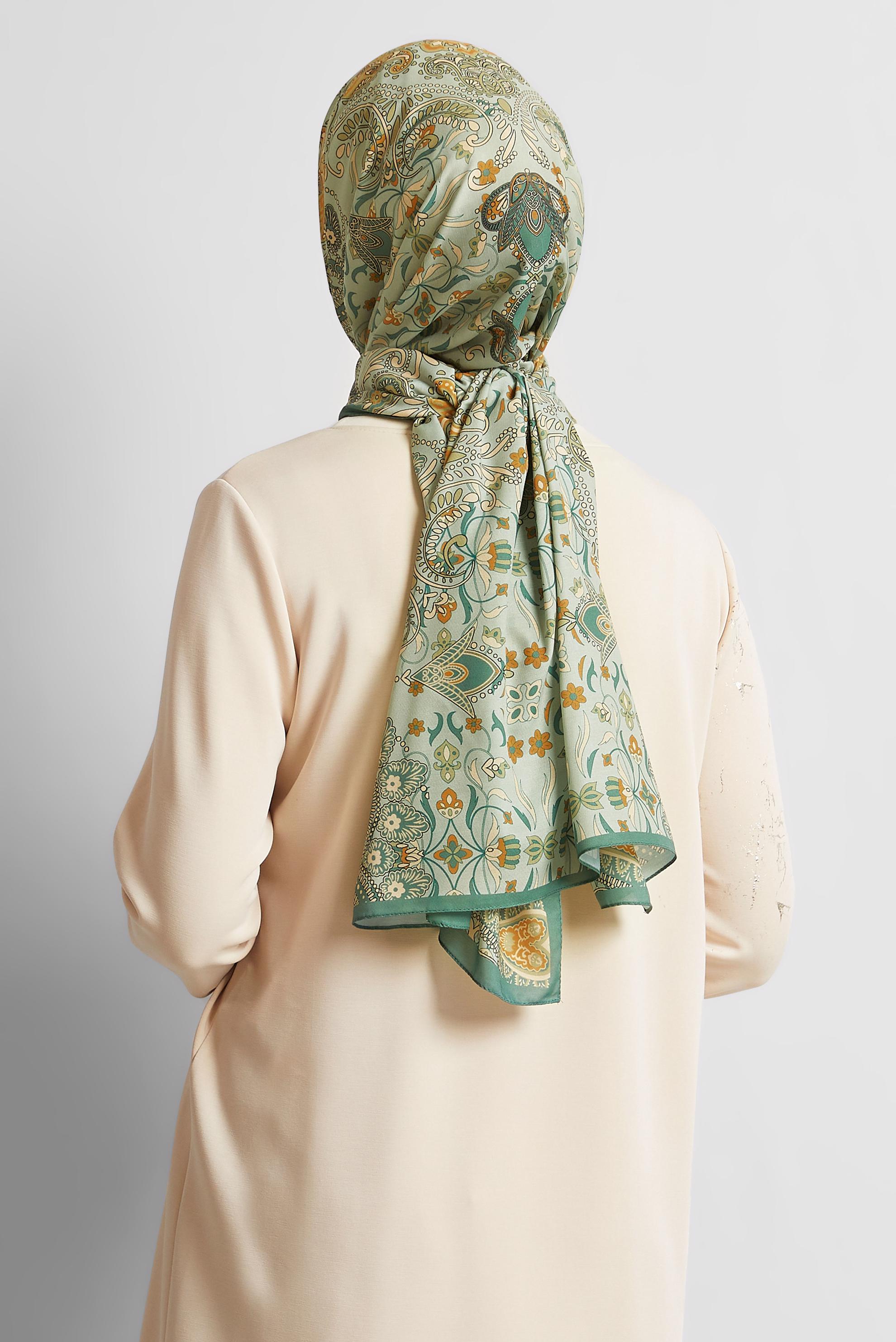 Tesettür giyim YEŞİL ALVİNA DESENLİ ŞAL 10172