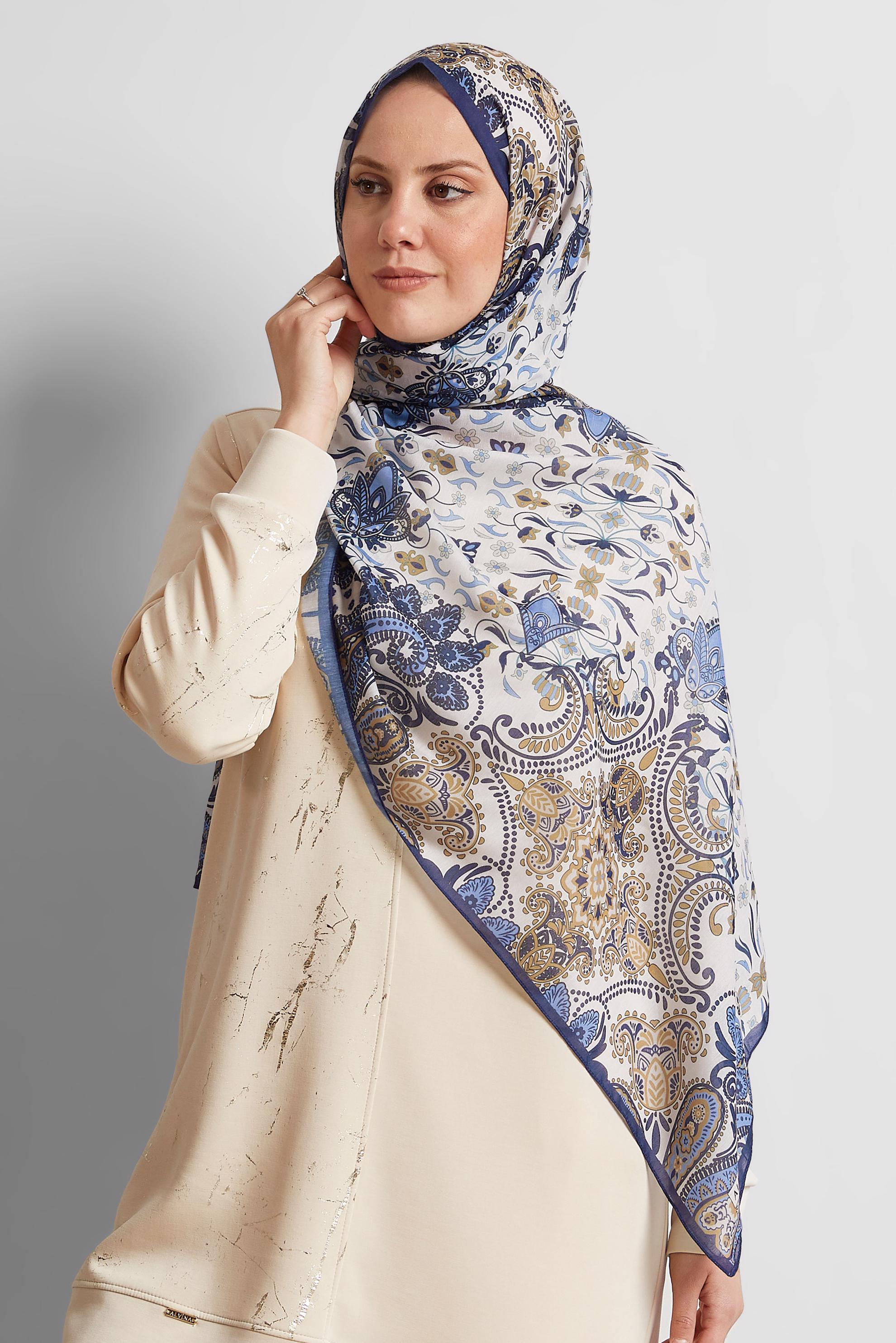 Tesettür giyim LACİVERT ALVİNA DESENLİ ŞAL 10172