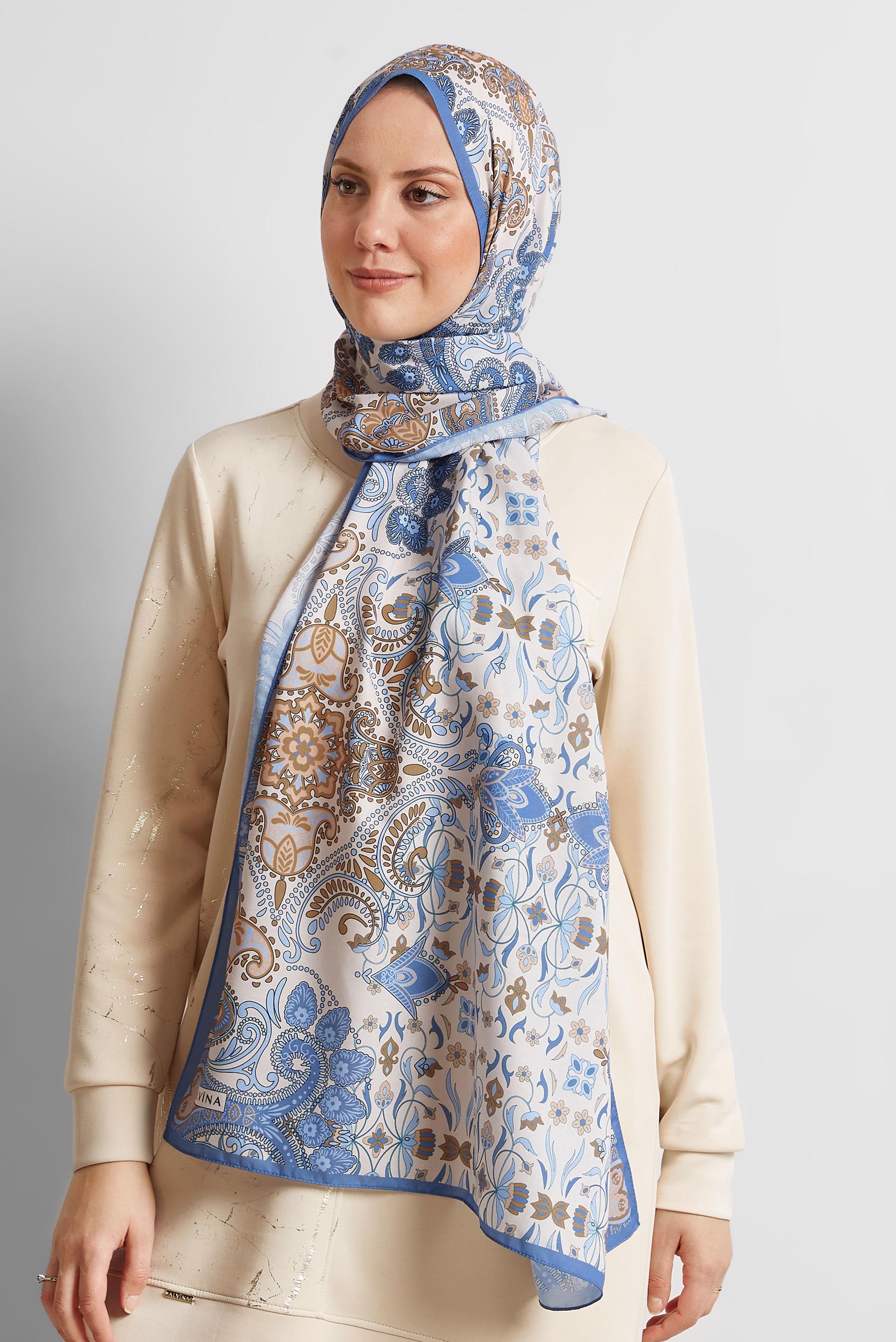 Tesettür giyim MAVİ ALVİNA DESENLİ ŞAL 10172