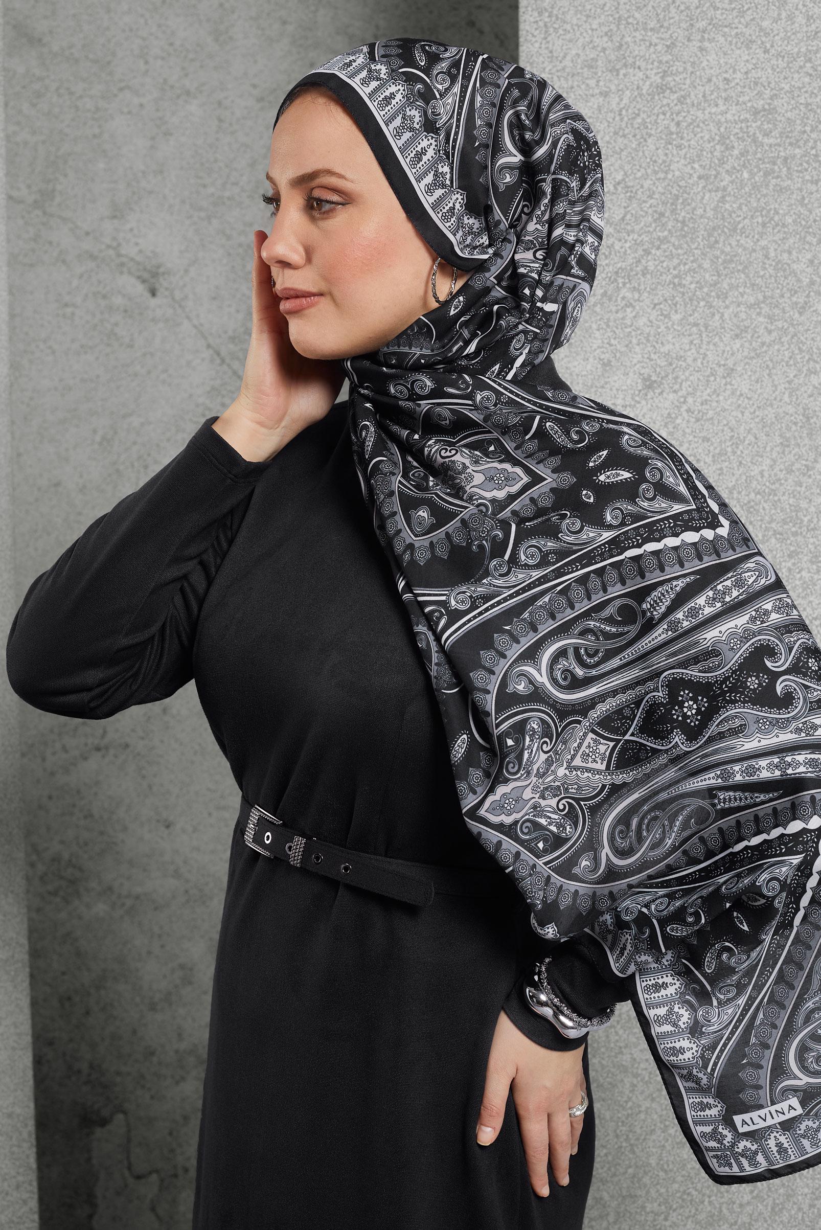 Tesettür giyim SİYAH ALVİNA DESENLİ ŞAL 10174