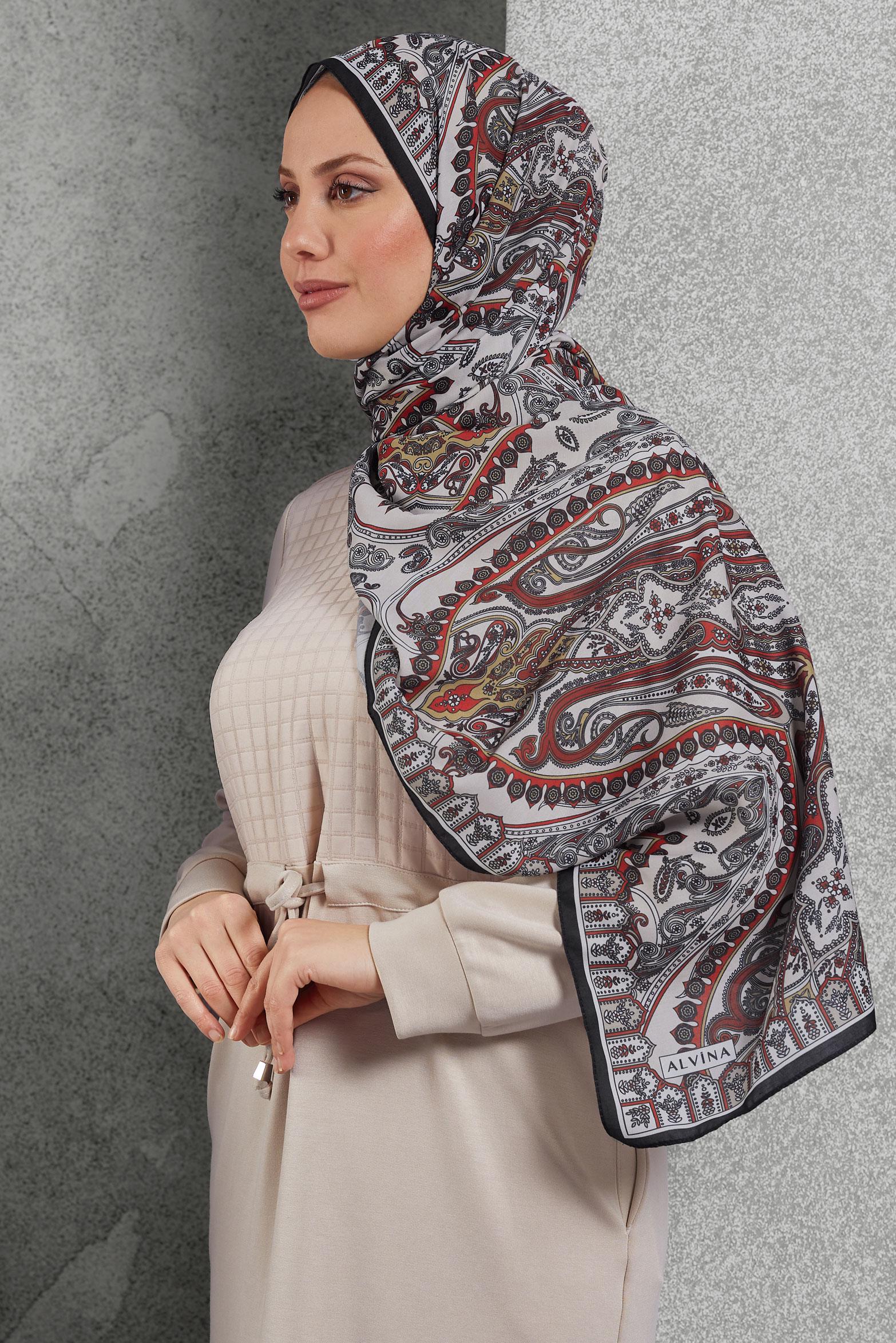 Tesettür giyim KIRMIZI ALVİNA DESENLİ ŞAL 10174