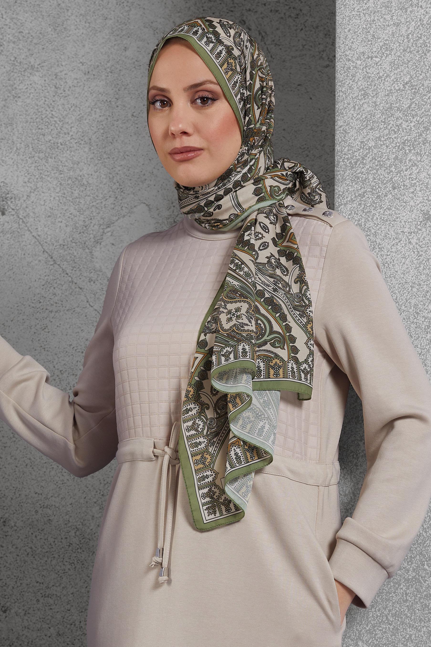 Tesettür giyim HAKİ ALVİNA DESENLİ ŞAL 10174