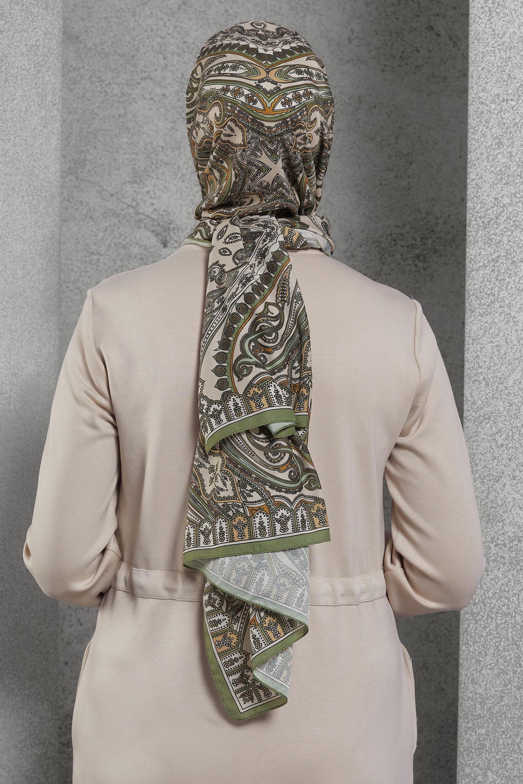 Tesettür giyim HAKİ ALVİNA DESENLİ ŞAL 10174