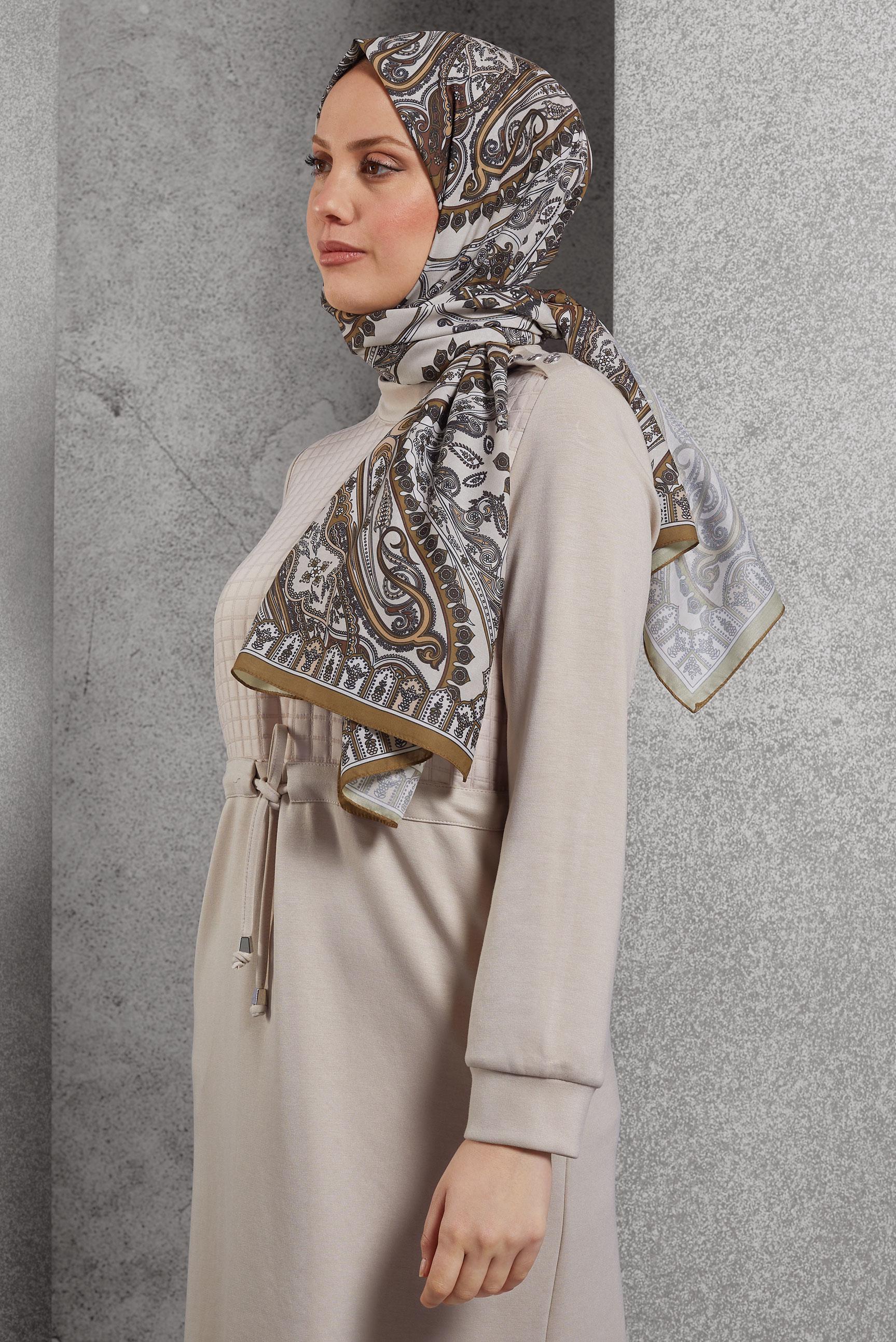 Tesettür giyim KAHVE ALVİNA DESENLİ ŞAL 10174