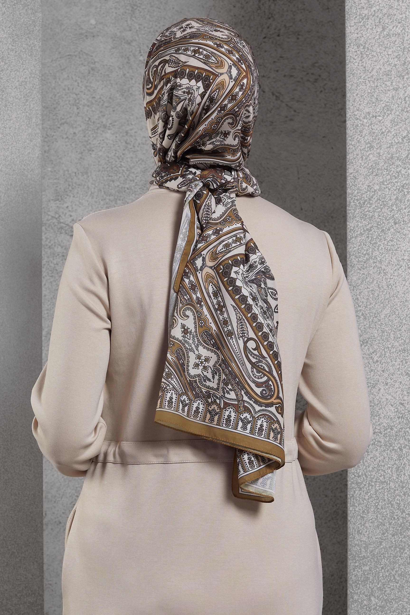 Tesettür giyim KAHVE ALVİNA DESENLİ ŞAL 10174