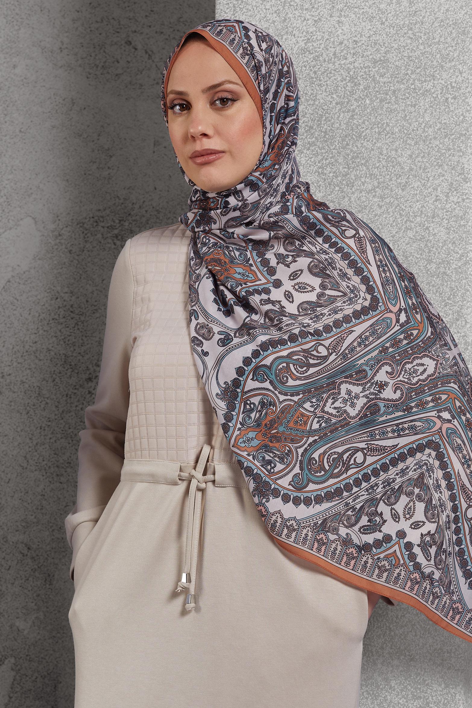 Tesettür giyim TURUNCU ALVİNA DESENLİ ŞAL 10174
