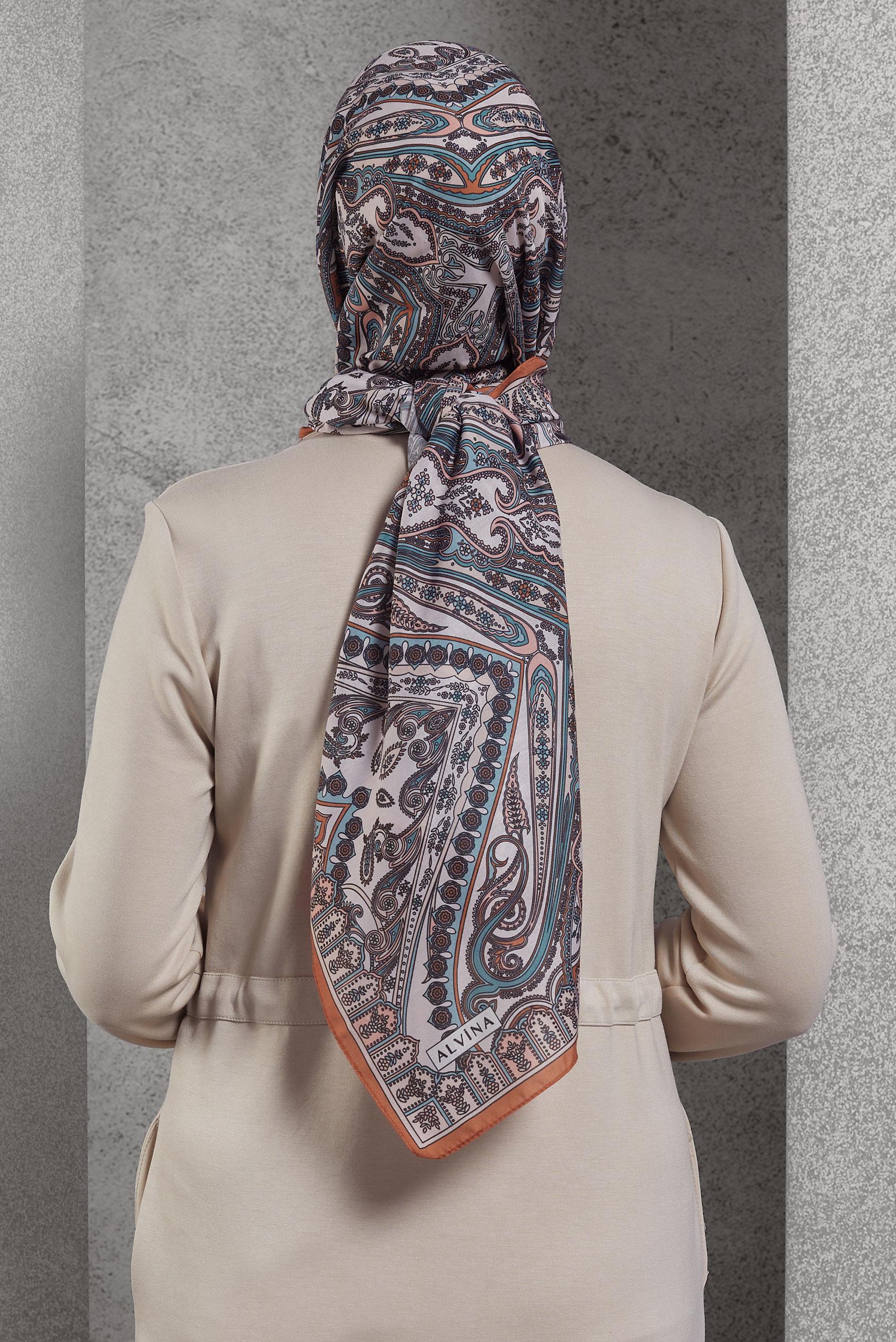 Tesettür giyim TURUNCU ALVİNA DESENLİ ŞAL 10174