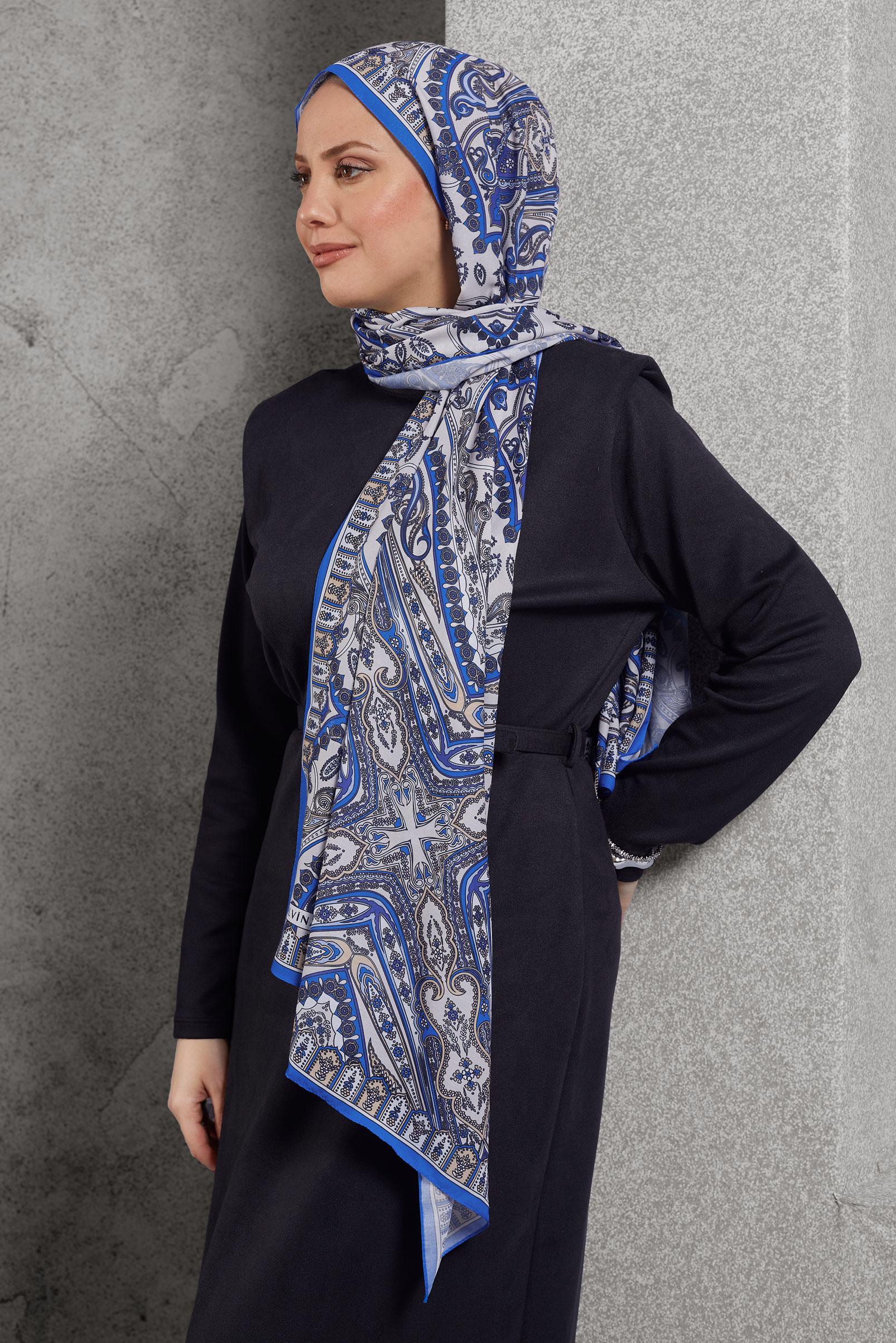 Tesettür giyim LACİVERT ALVİNA DESENLİ ŞAL 10174