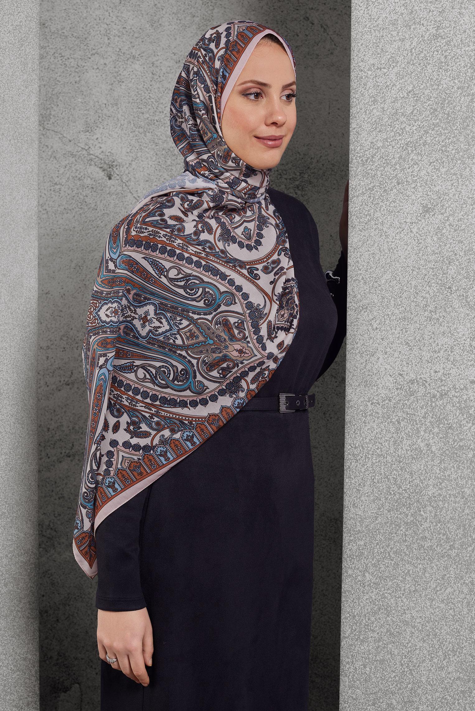 Tesettür giyim PUDRA ALVİNA DESENLİ ŞAL 10174