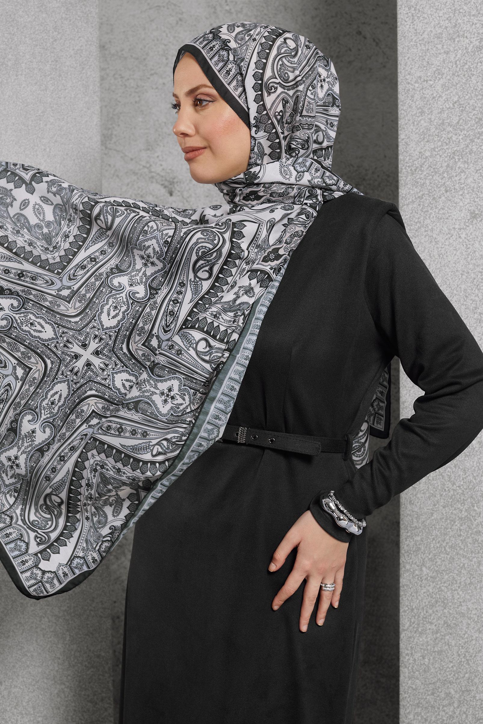 Tesettür giyim SİYAH ALVİNA DESENLİ ŞAL 10174
