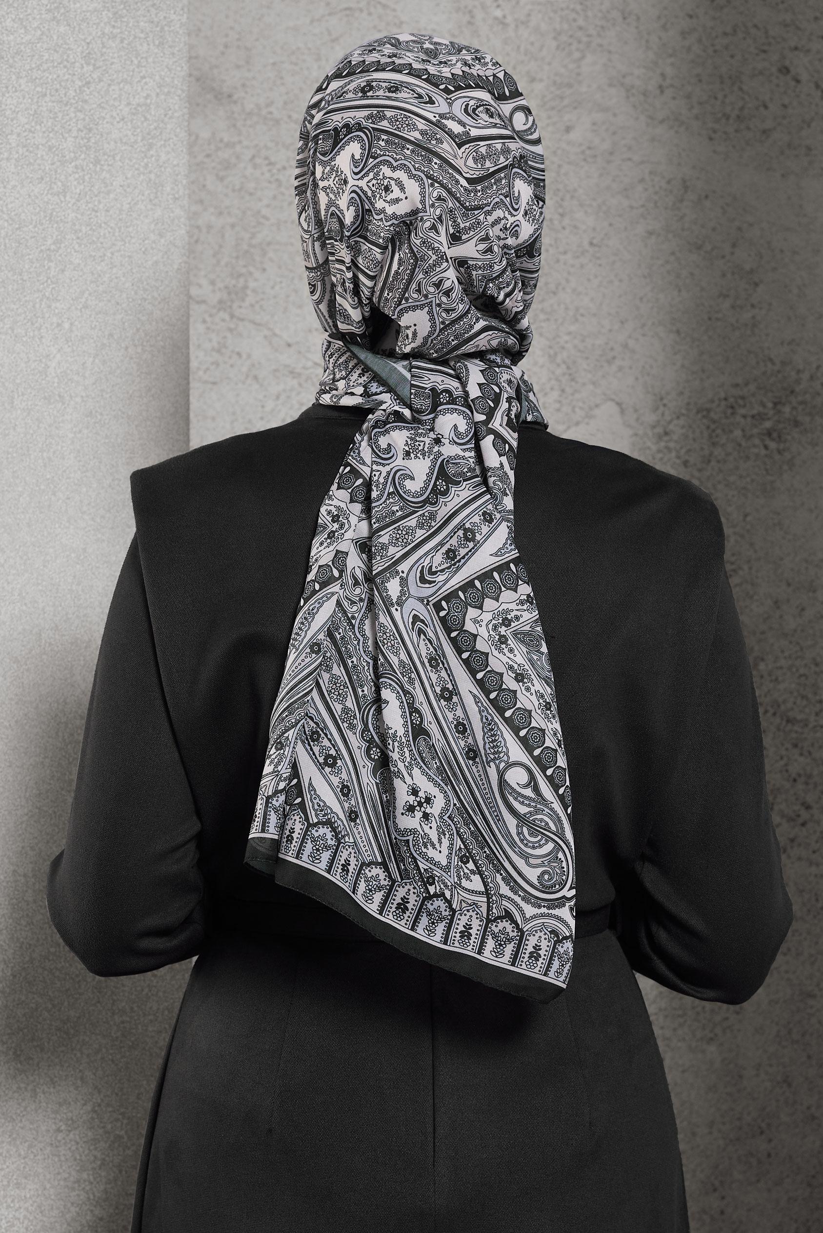 Tesettür giyim SİYAH ALVİNA DESENLİ ŞAL 10174