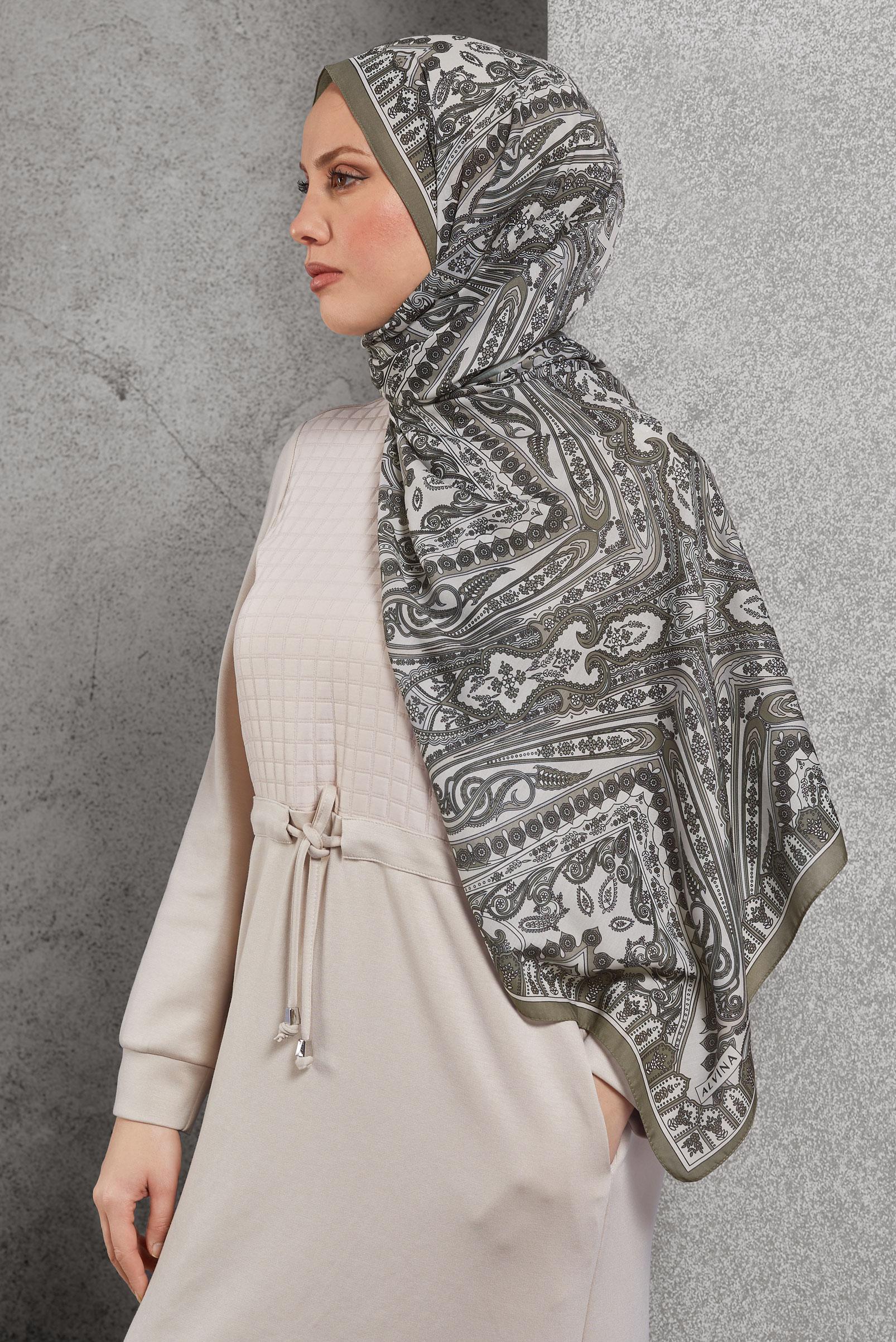 Tesettür giyim VİZON ALVİNA DESENLİ ŞAL 10174