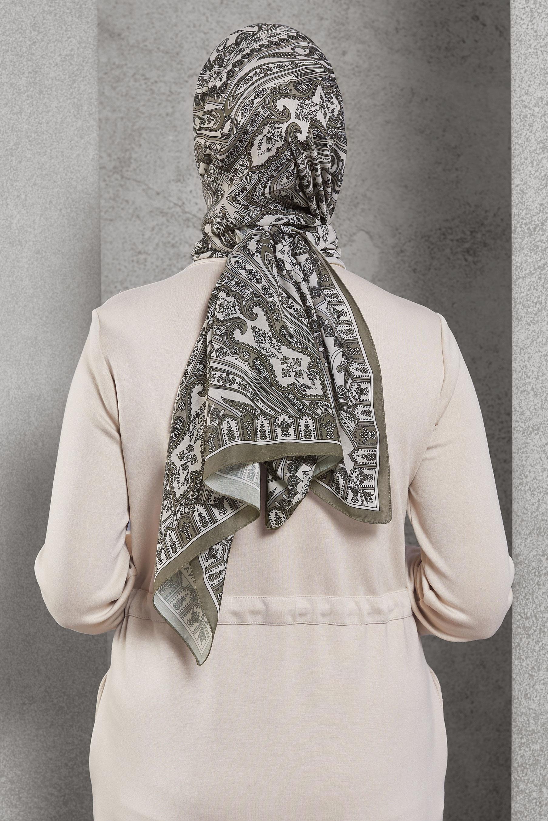 Tesettür giyim VİZON ALVİNA DESENLİ ŞAL 10174